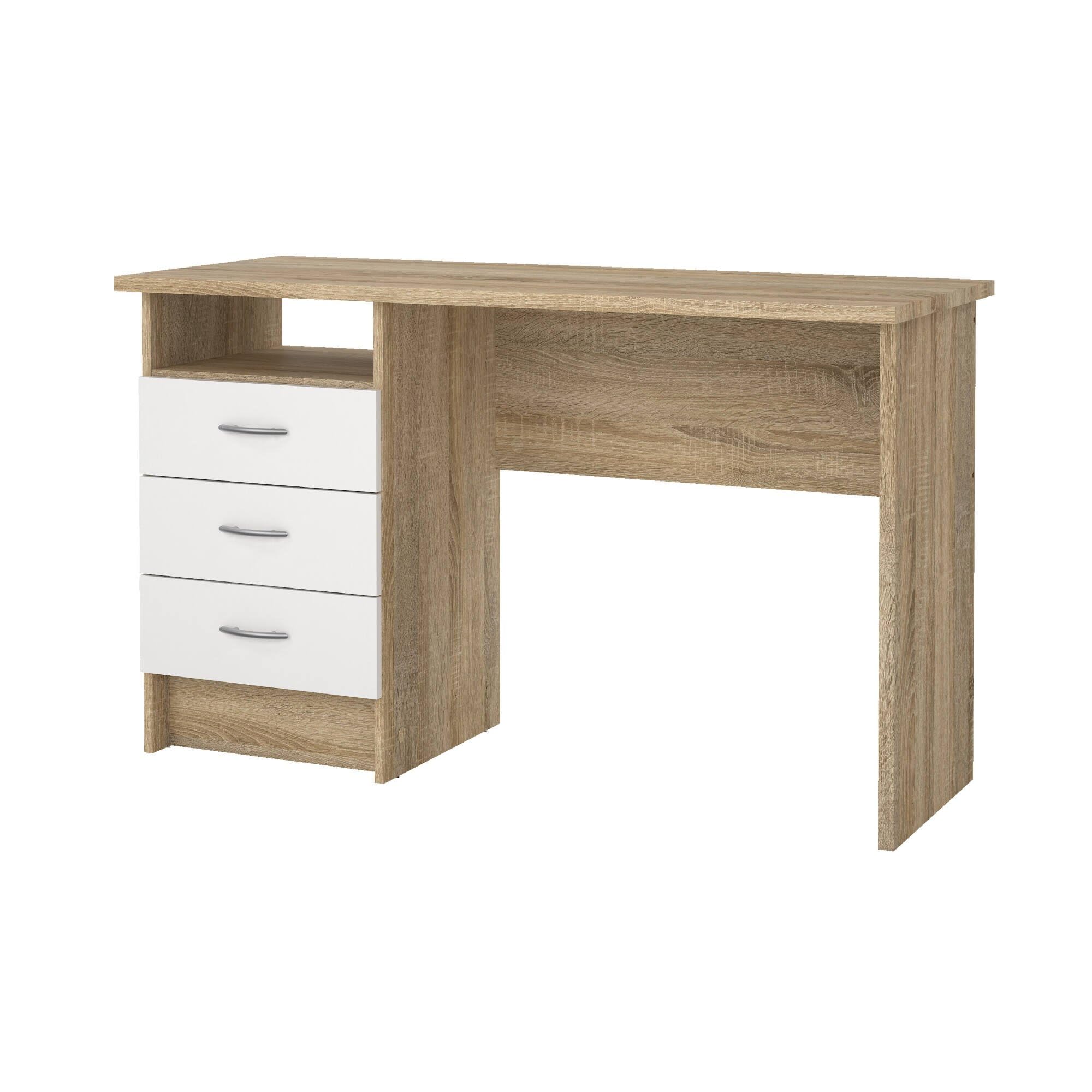 Dmora - Scrivania Priscille, Scrittoio multiuso, Tavolo per ufficio porta PC, Piano di lavoro, 120x48 h72 cm, Quercia e Bianco