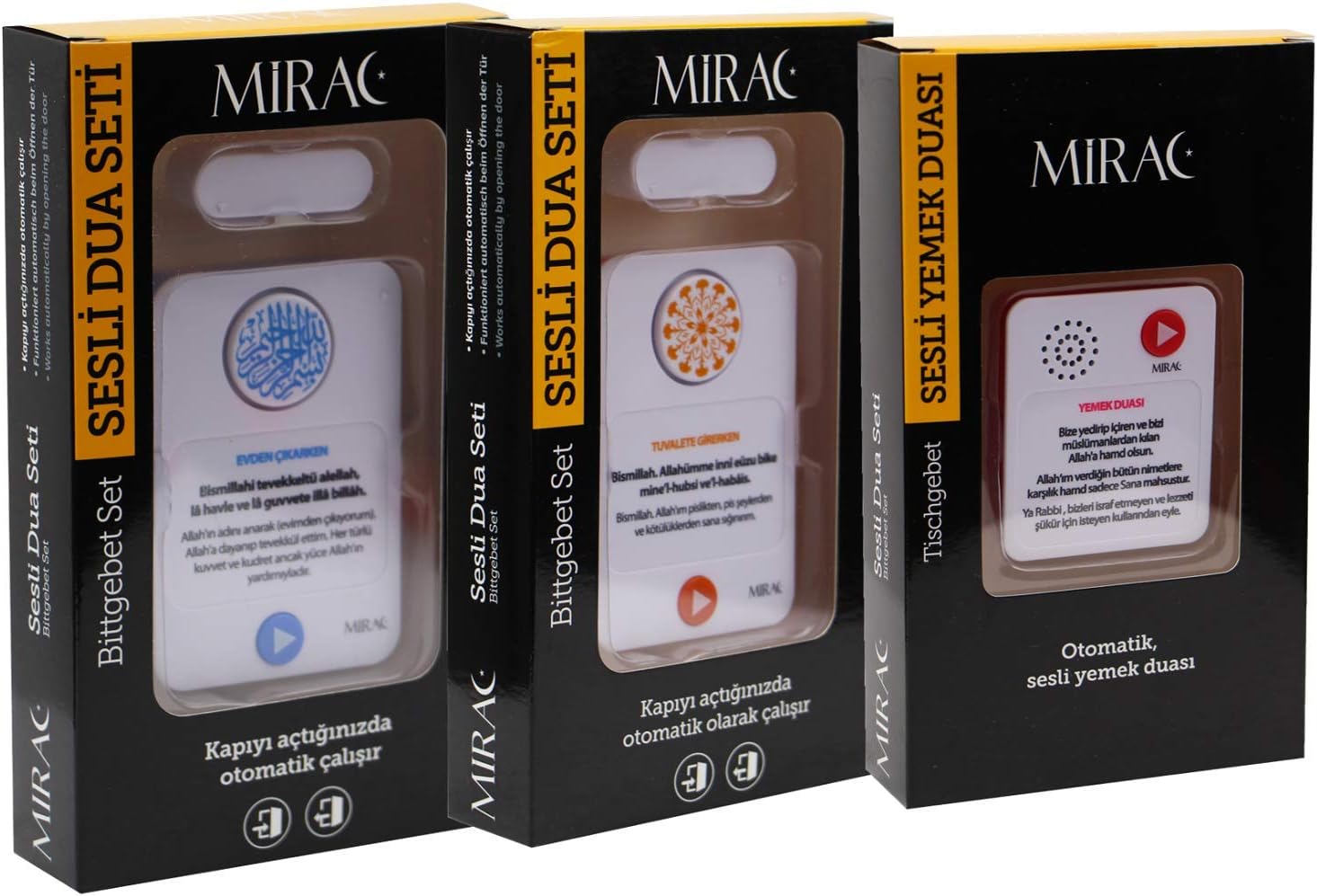 Mirac Automatic Audible Dua Set For Entering and Leaving the House,Washroom and Grace Before Meal. 3PCS