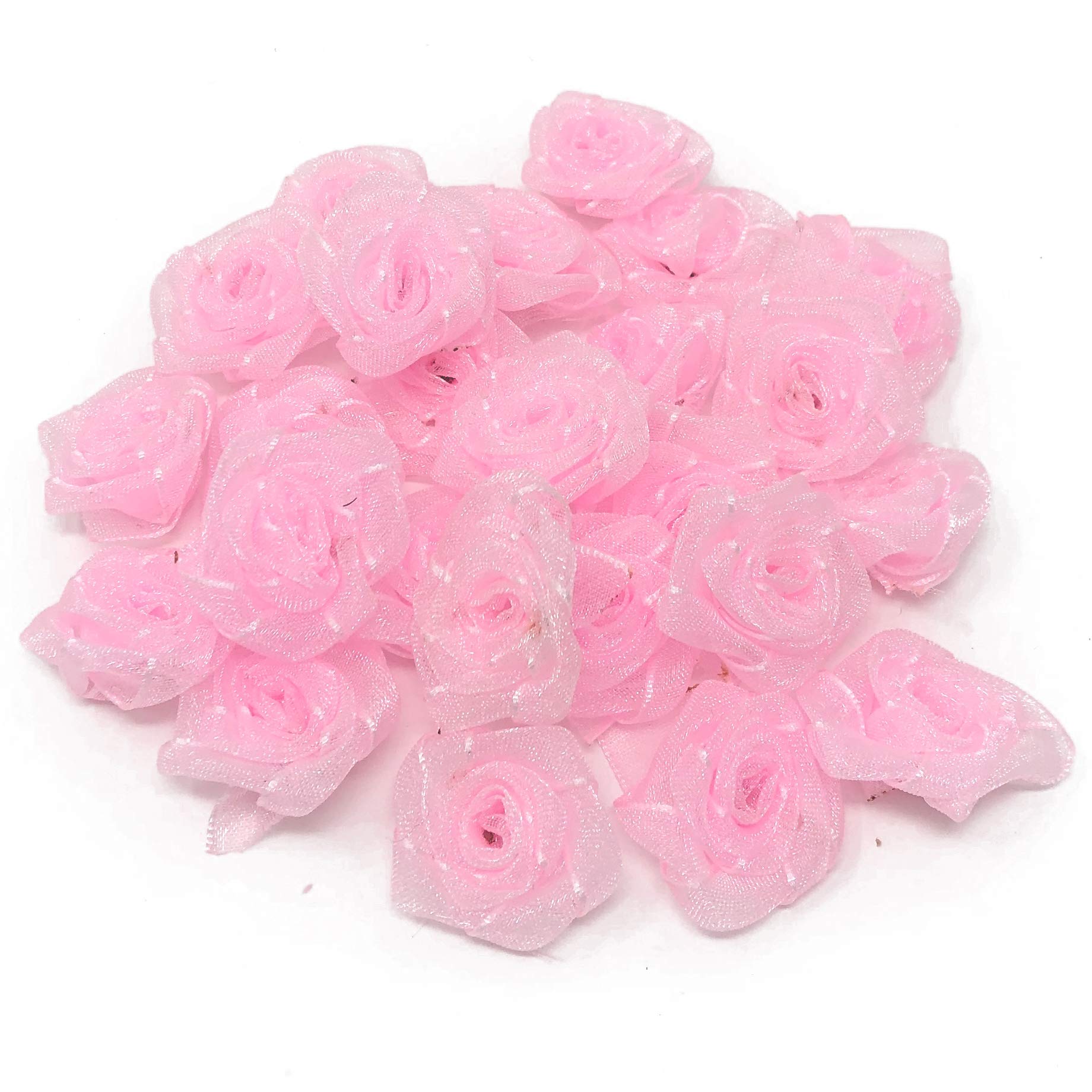 Wedding Touches Light Pink Organza 25Mm Satin Ribbon Rose Flowers Decorative Craft Flowers (25)