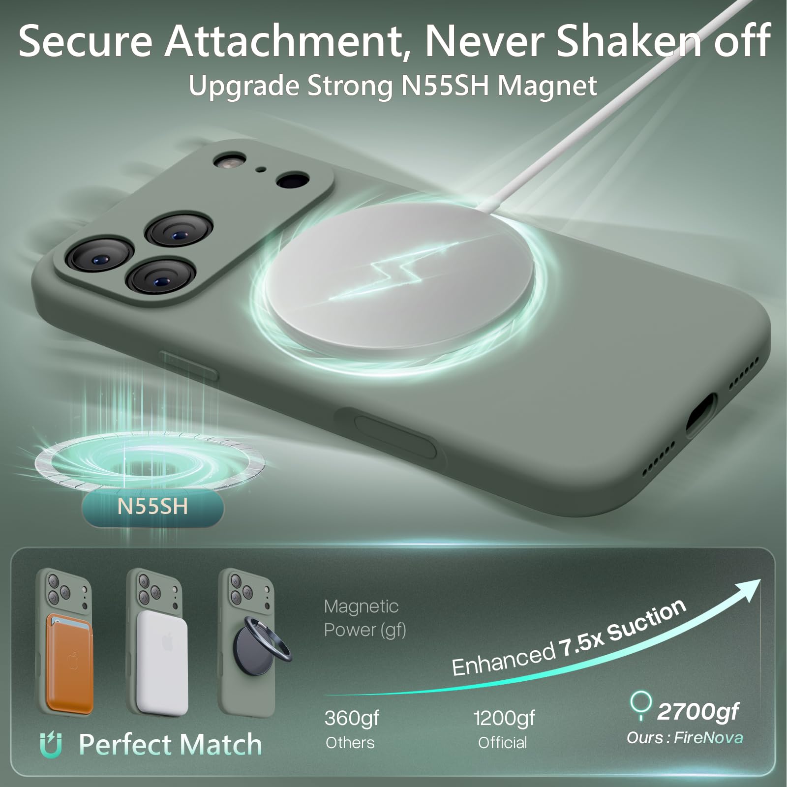 FireNova Magnetic for iPhone 17 Pro Case, Compatible with MagSafe, [Integrated Silicone Camera Control Button] [Camera Protection] Anti-Scratch Microfiber Lining Phone Case, 6.3", Calke Green — view 5