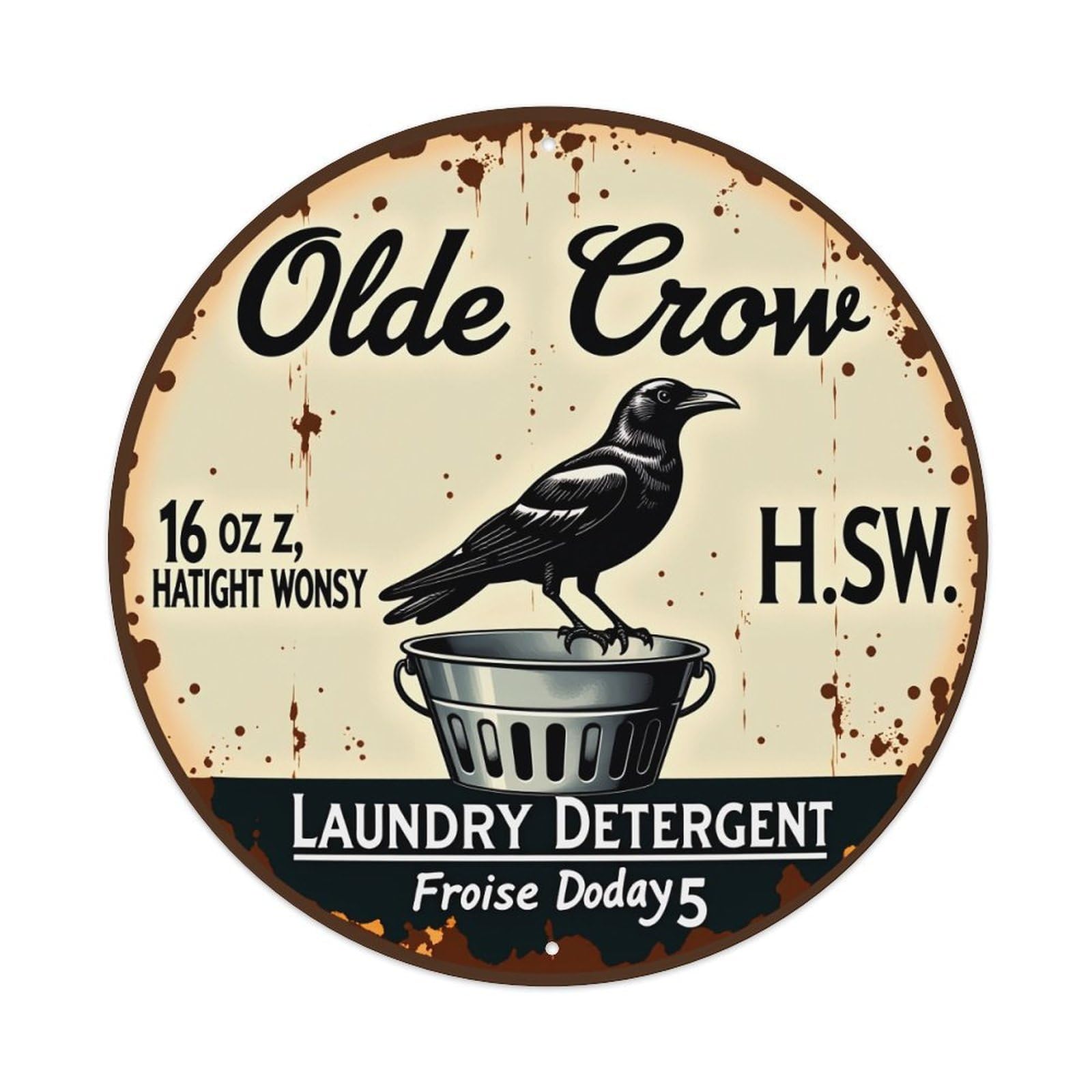 Crow On Basket With Rust Spots Vintage Metal Tin Sign Retro Wall Decor for Home Bar Garage Cafe, Indoor & Outdoor Decorative，circle Metal Poster, 8x8 Inch