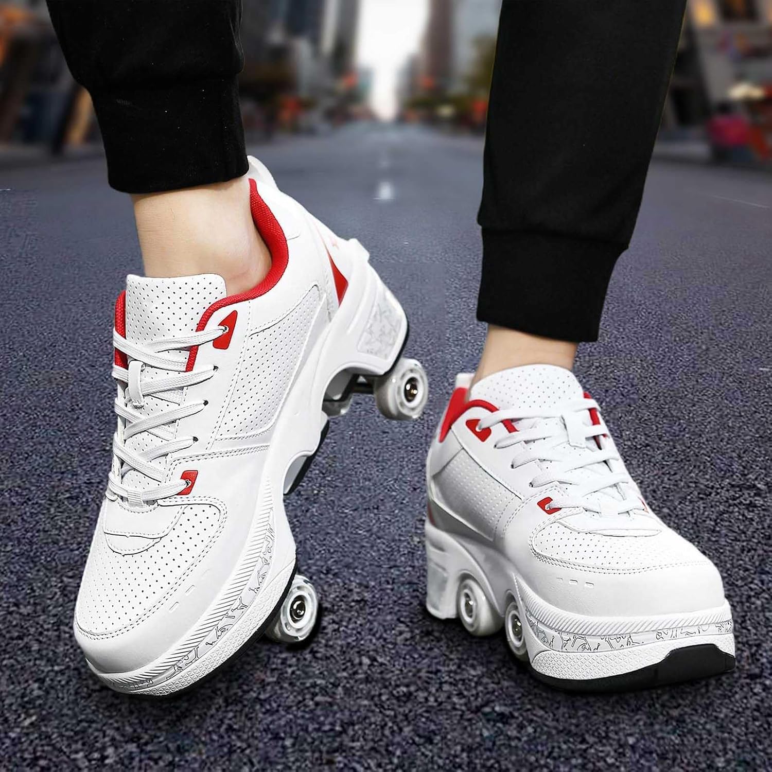 Roller Skate Shoes for Women - Double-Row Deform Wheel Automatic Walking Shoes with Retractable Wheels for Outdoor Fun & Fitness