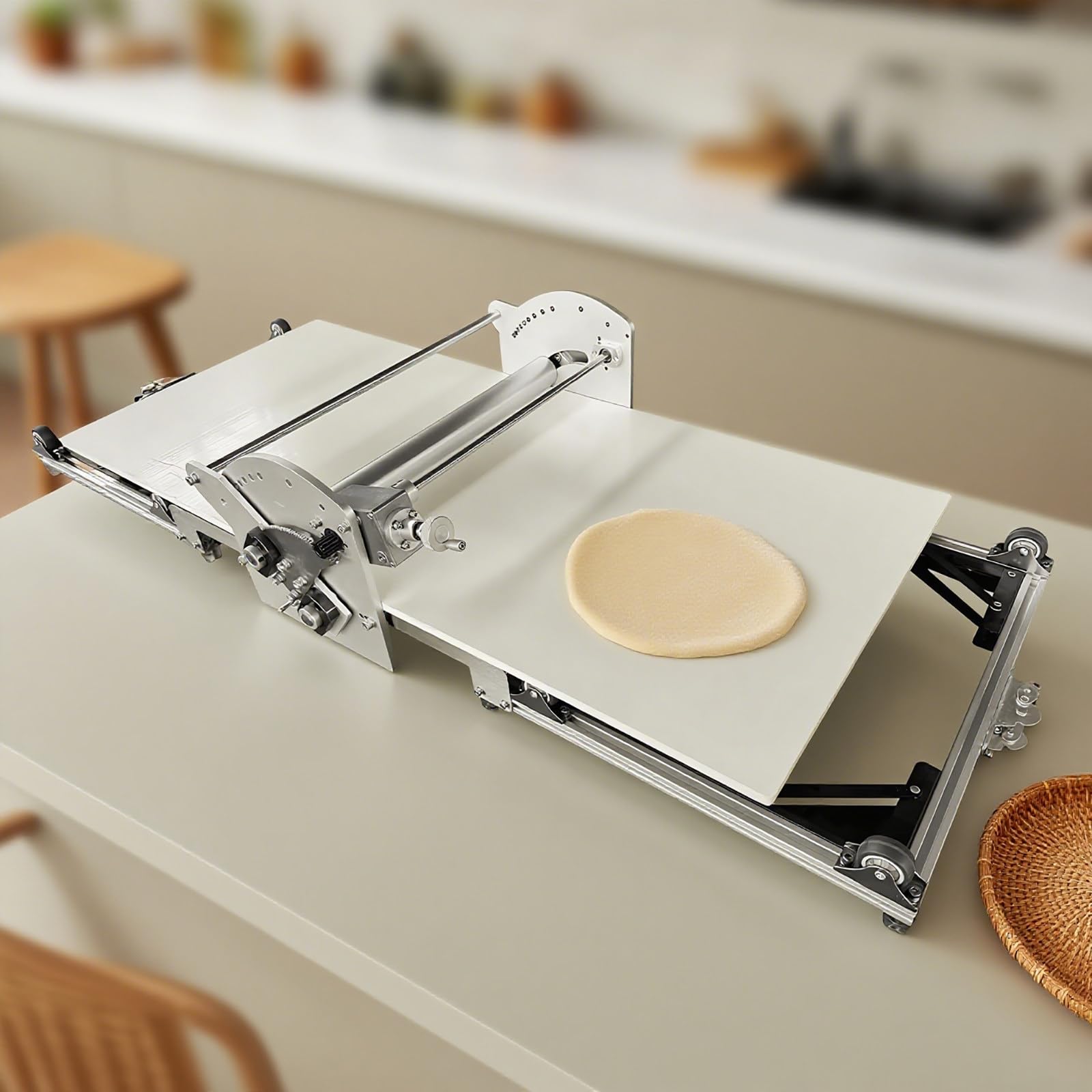 Sfogliatrice Pasticceria Elettrico in Acciaio Inox con Tavola Grande, Macchina per Pasta Sfoglia, Spessore Regolabile, Laminatrice per Pasta per Panetteria, Pizza e Croissant