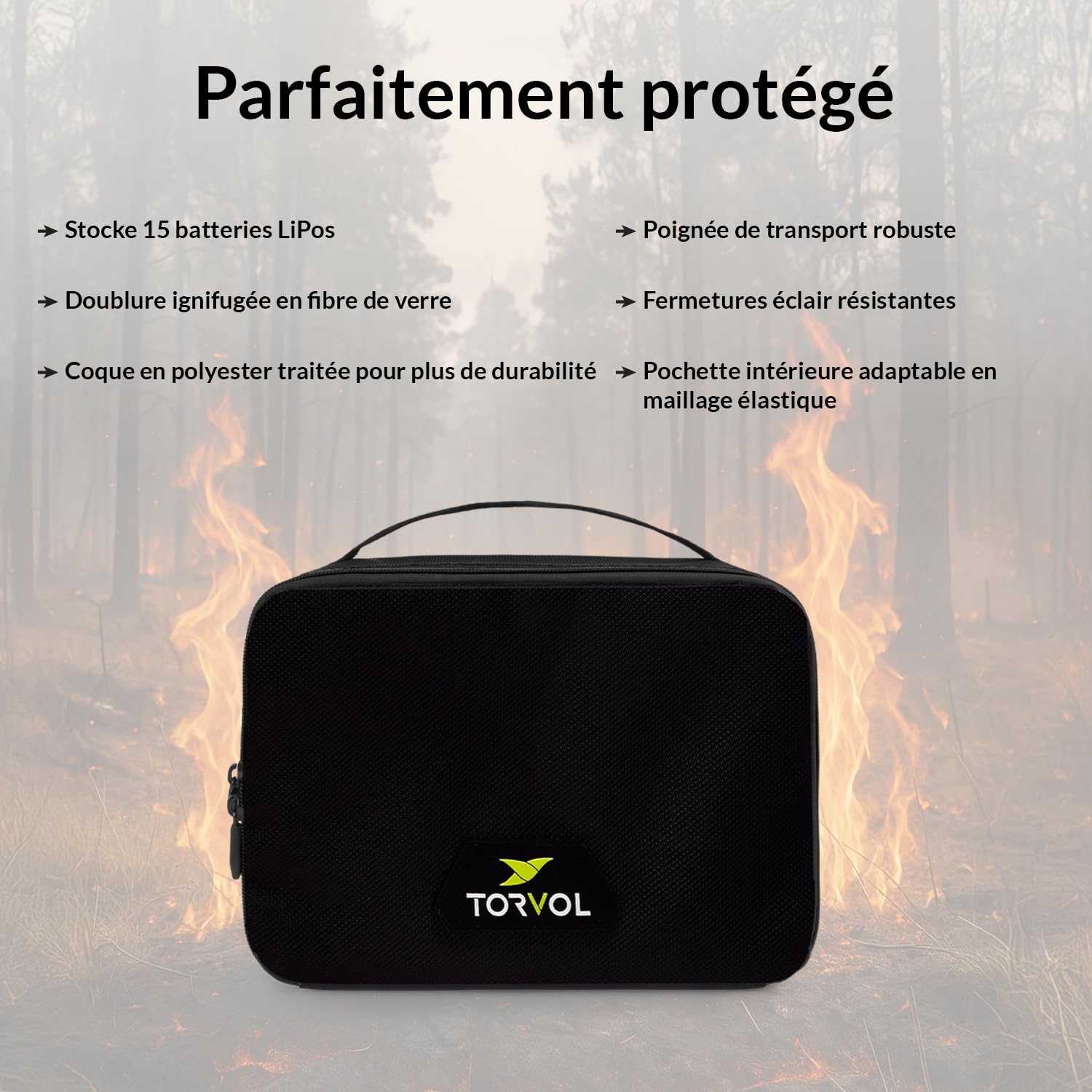 Torvol – LIPO SAFE BAG Stealth Edition, Pochette anti feu et etanche pour batteries LiPo – Stocke jusqu’à 15 batteries Lithium-Polymère – Compatible avec les sacs Quad PITSTOP – 26 x 20 x 11 cm – Noir