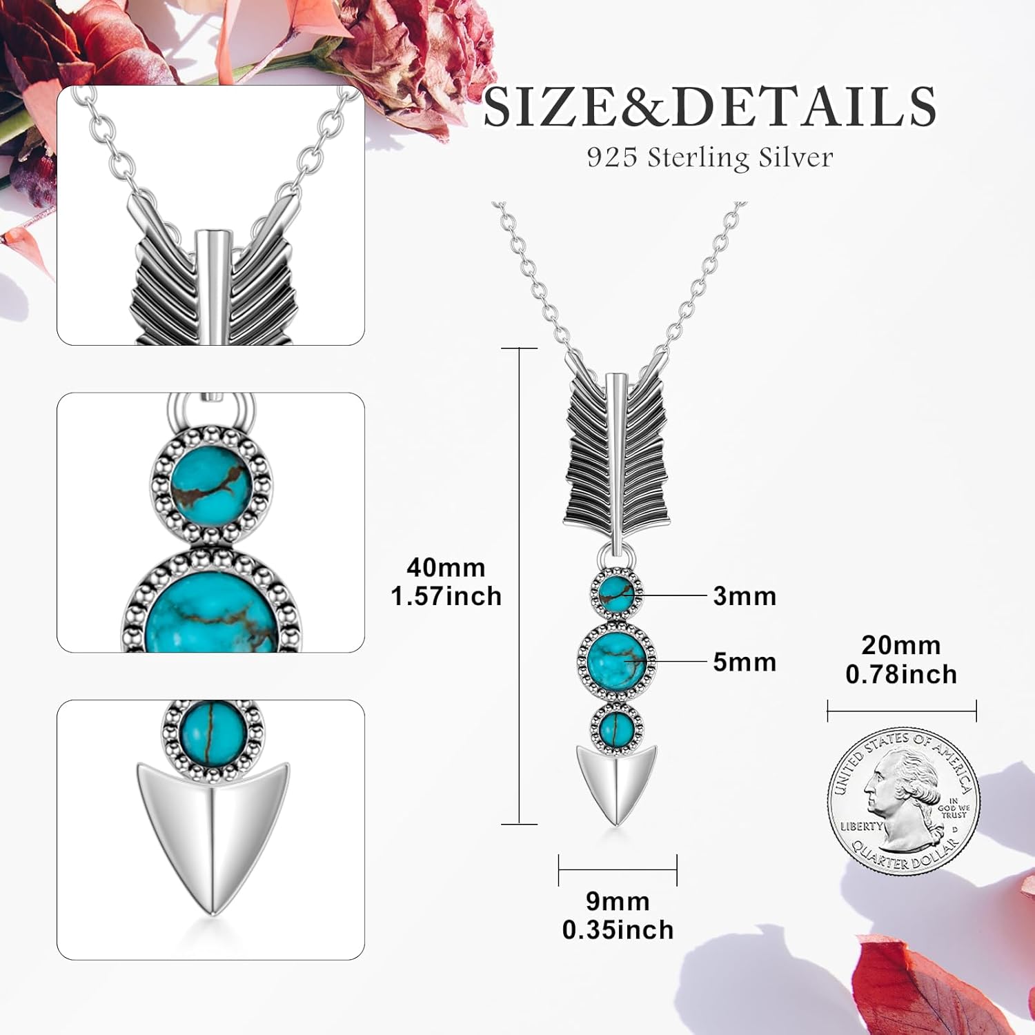 Turquoise Arrowhead Necklace for Women Sterling Silver Genuine Turquoise Arrow Pendant Navajo Western Lifestyle Jewerly Gift for Her Mom Wife