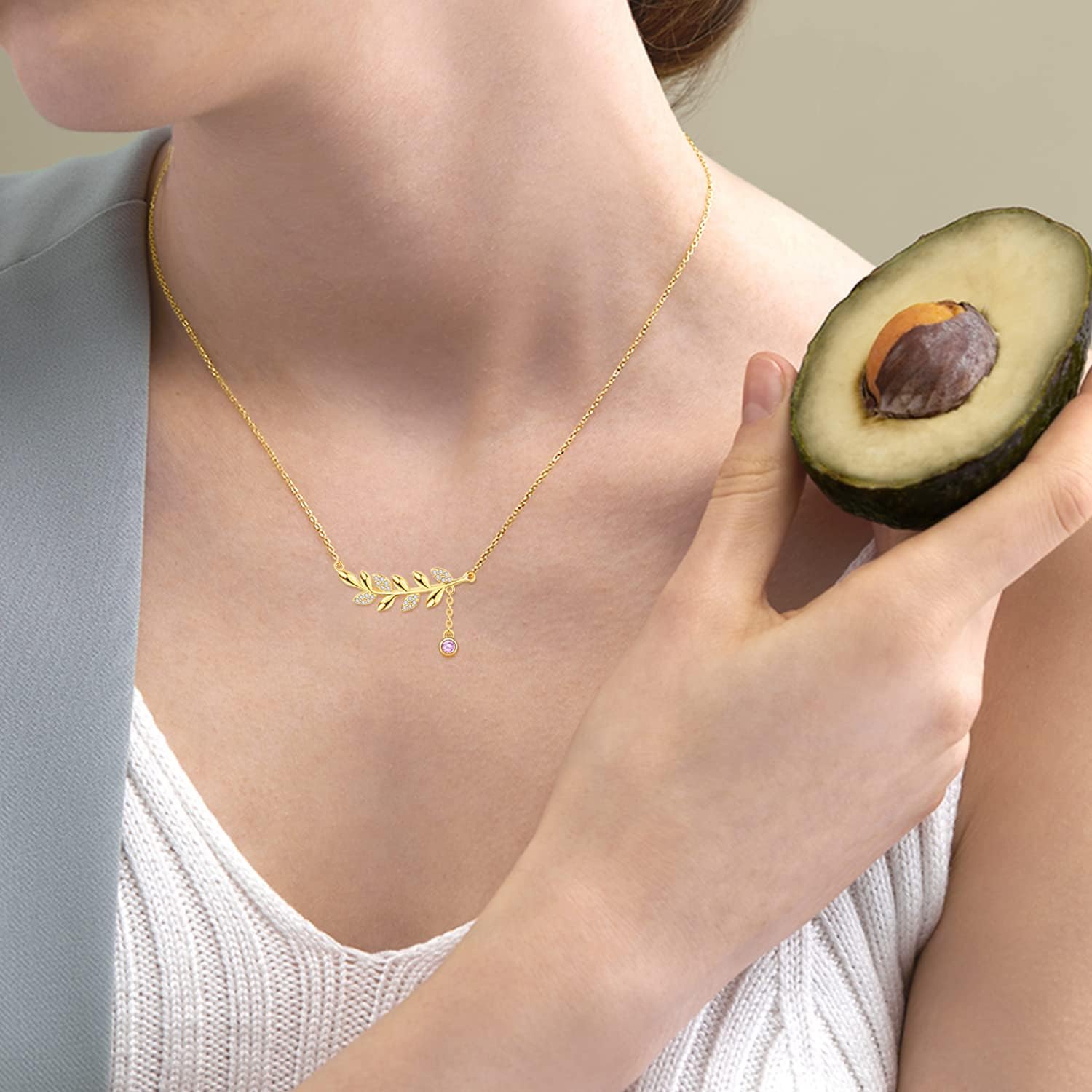 TANGPOET Olive Branch Necklace Sterling Silver Leaf Necklace Gold Plated Leaf Pendant Jewelry Olive Branch Gifts for Women - Image 5