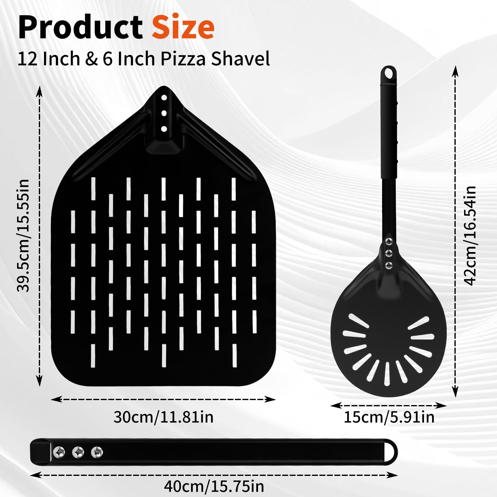 Set di pale per pizza perforate, pala per pizza da 12",paletta per pizza da 6",pala per pizza in alluminio resistente al calore con manico in silicone,set di sollevatori per pizza antiaderenti