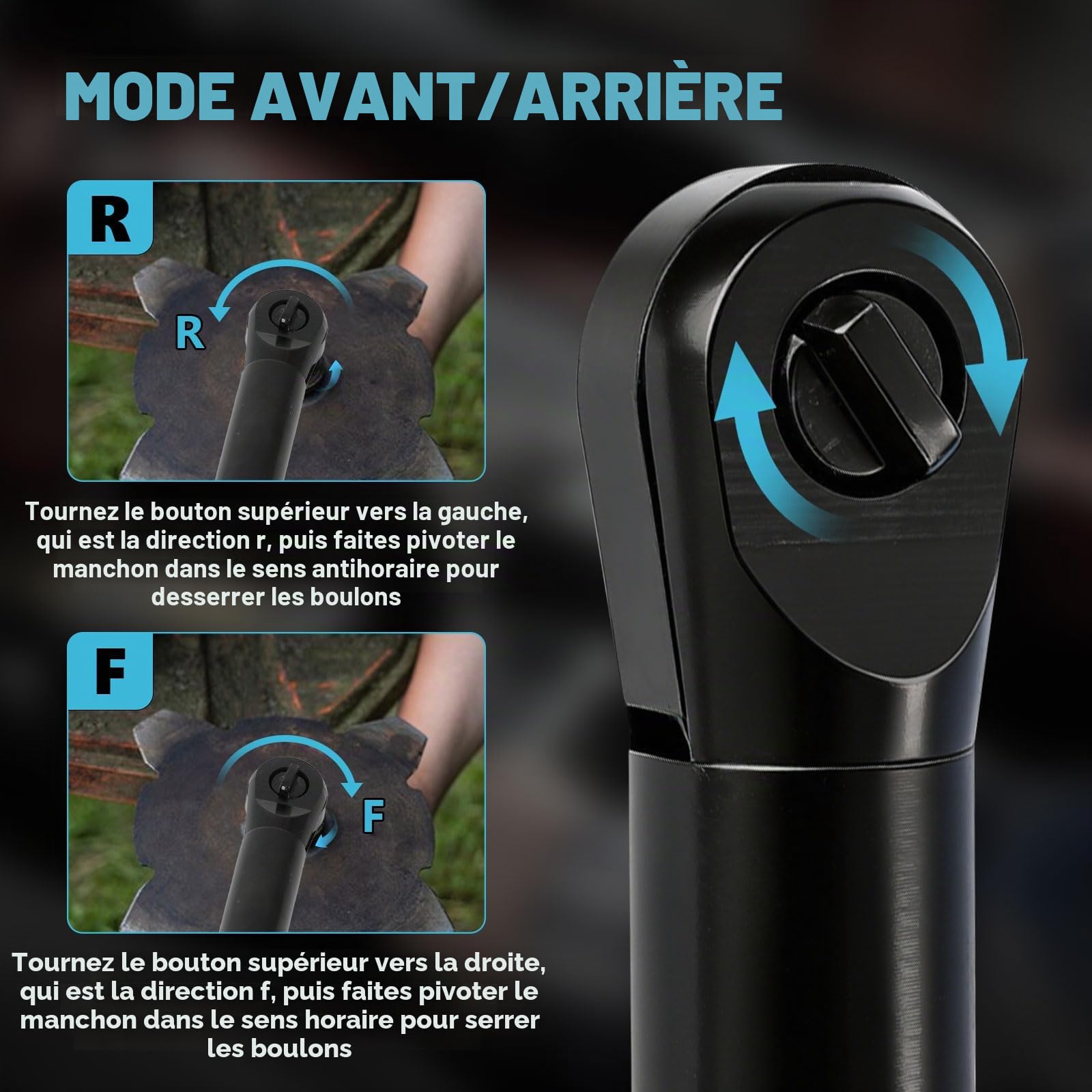 JOJOCY Clé à cliquet sans fil 3/8" compatible avec batterie MK 18 V avec adaptateur 1/2" et 1/4", tête allongée de 15 cm, vis à cliquet électrique, 80 Nm, 320 tr/min (bleu)
