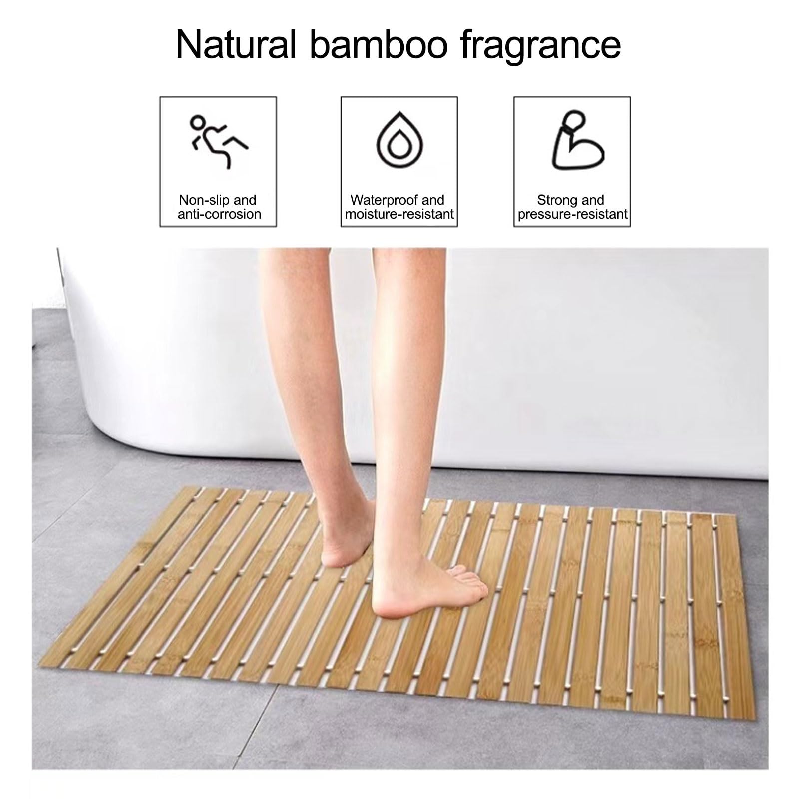 Pedana Doccia Quadrata, Pedana Bambù, Interno, Esterno, Tappetino Bagno, La Vasca Da Bagno E La Zona Piscina, Tappeto Vasca Antiscivolo, Pedana Per Doccia(Yellow-a)