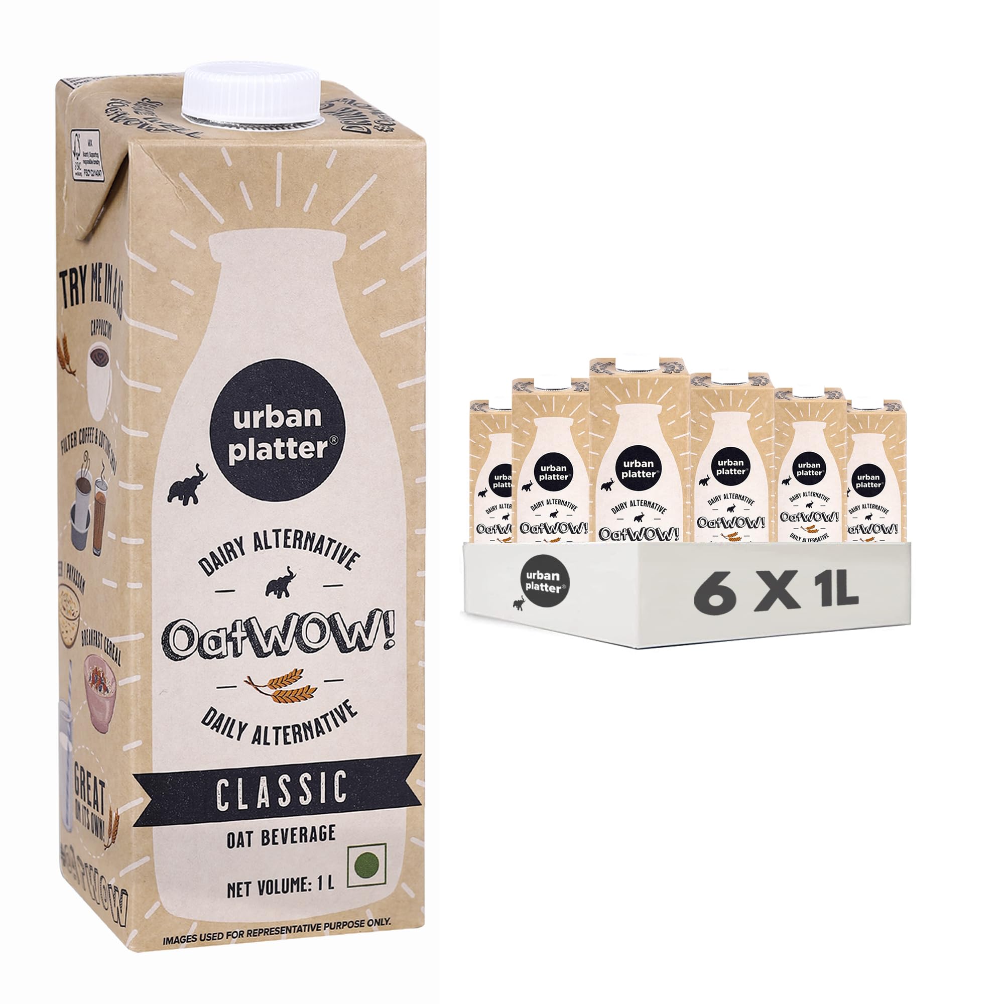 Urban Platter OatWOW Classic Oat Beverage, 1 Litre [Plant-Based ,Pack of 6] (B08THF359D) Amazon Price History, Amazon Price Tracker