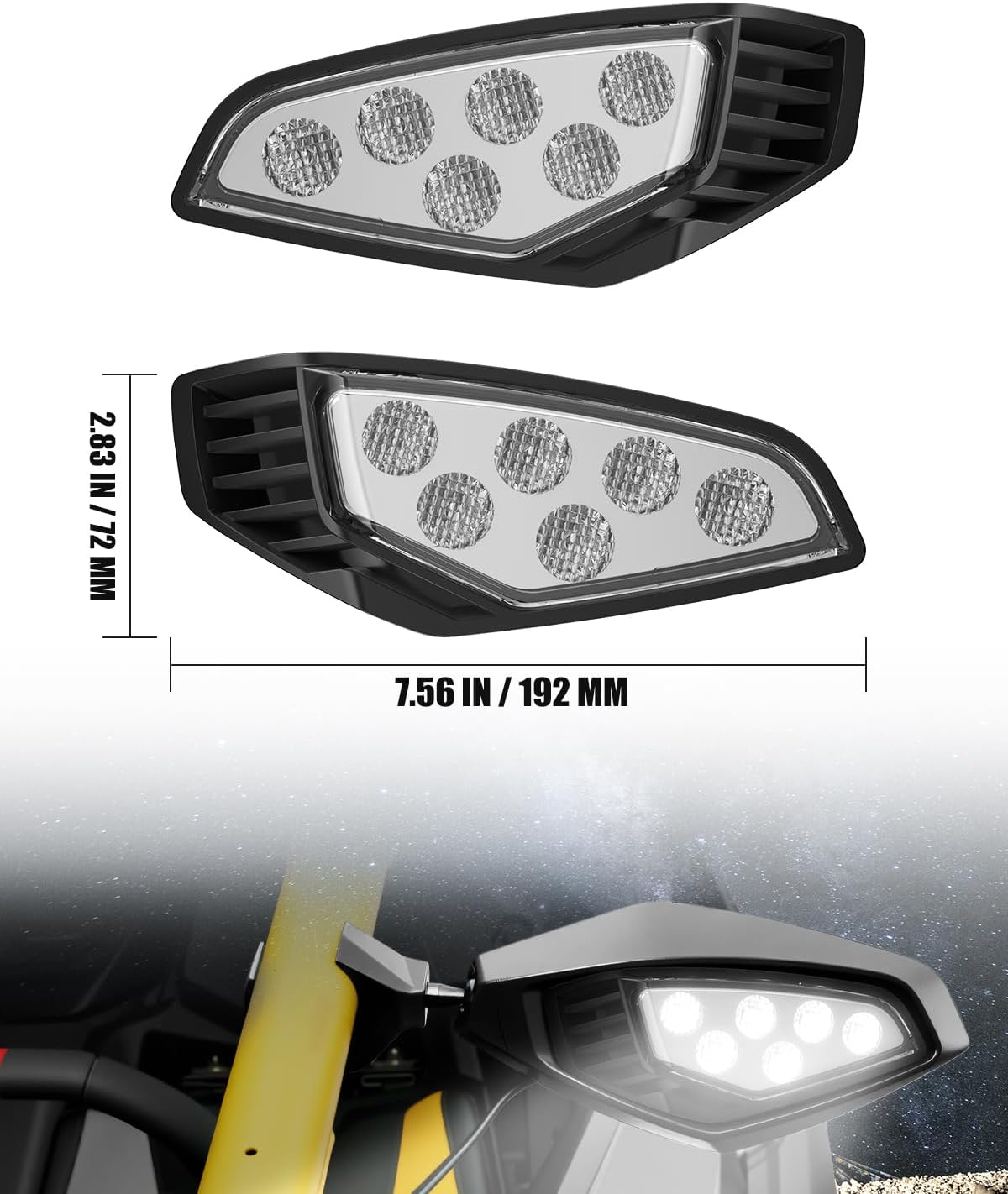 LED Side Mirror Lights for Can Am Maverick R, Rearview Mirrors light Lamps Side Mirror Accent Auxiliary Lights for Can Am Maverick R MAX X RS 2024-2025 Accessories, Replace #715007185