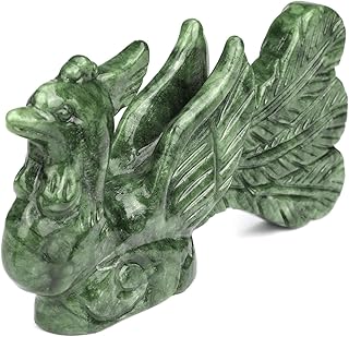 Handmade Phoenix Statue-Natural Jade Phoenix Sculpture for Home Decor Phoenix Figure Collection Art Carved Figurine Animal Decorative Sculpture Ornament, 3X5.4X1inch - Buy now