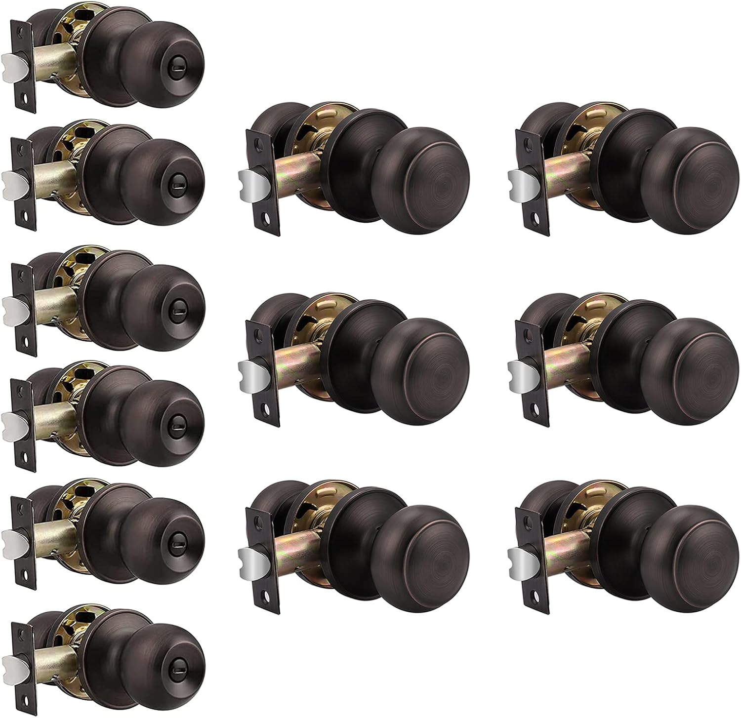 Probrico Oil Rubbed Bronze Finish Door Knob Set, 6 Pack Privacy Door Knobs Locks and 6 Pack Passage Door Knobs