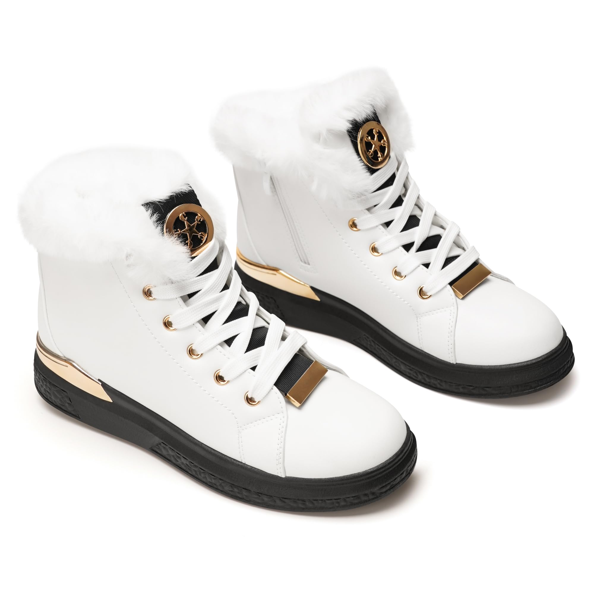 GLAMORA Caldi stivali invernali da donna – scarpe da ginnastica antiscivolo con fodera in pelliccia sintetica, cerniera interna, impermeabili, comodi stivaletti, scarpe con lacci per l'esterno