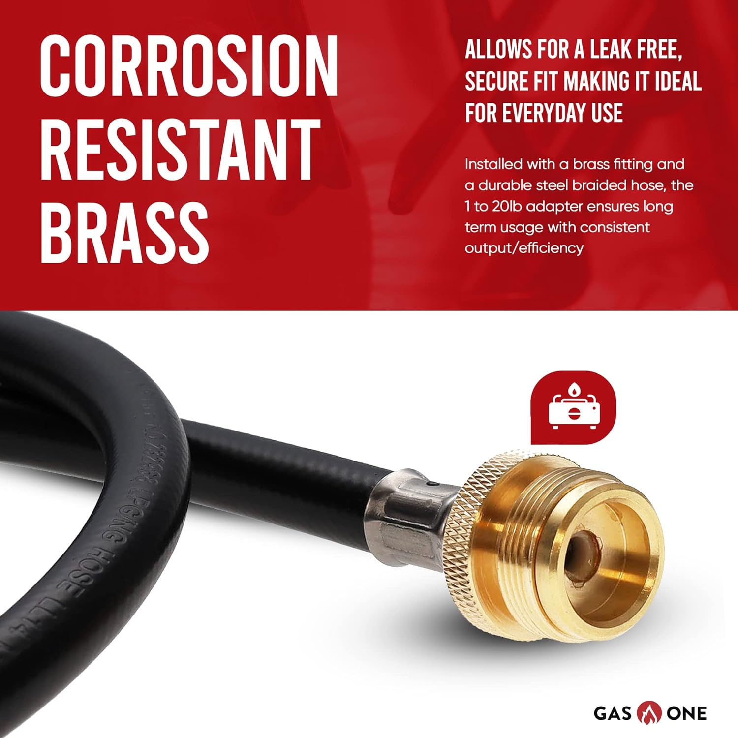 Gas One 4ft Propane Hose Adapter with brass 1lb appliance connector