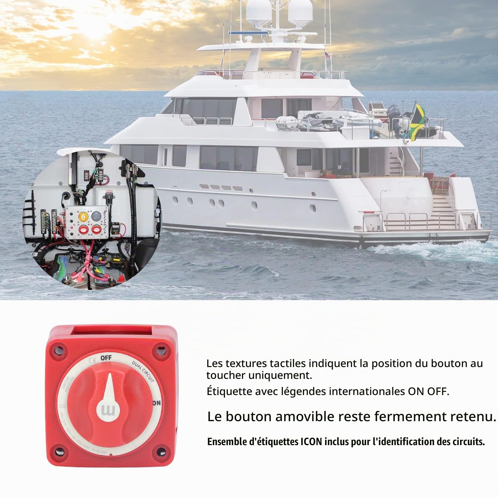 KIMISS 300A Interrupteur à Bouton de Batterie, Interrupteur de Batterie Blue Sea avec Double Circuit 4 Fils Protection contre L'allumage IP66 Amovible étanche pour Yachts RVS