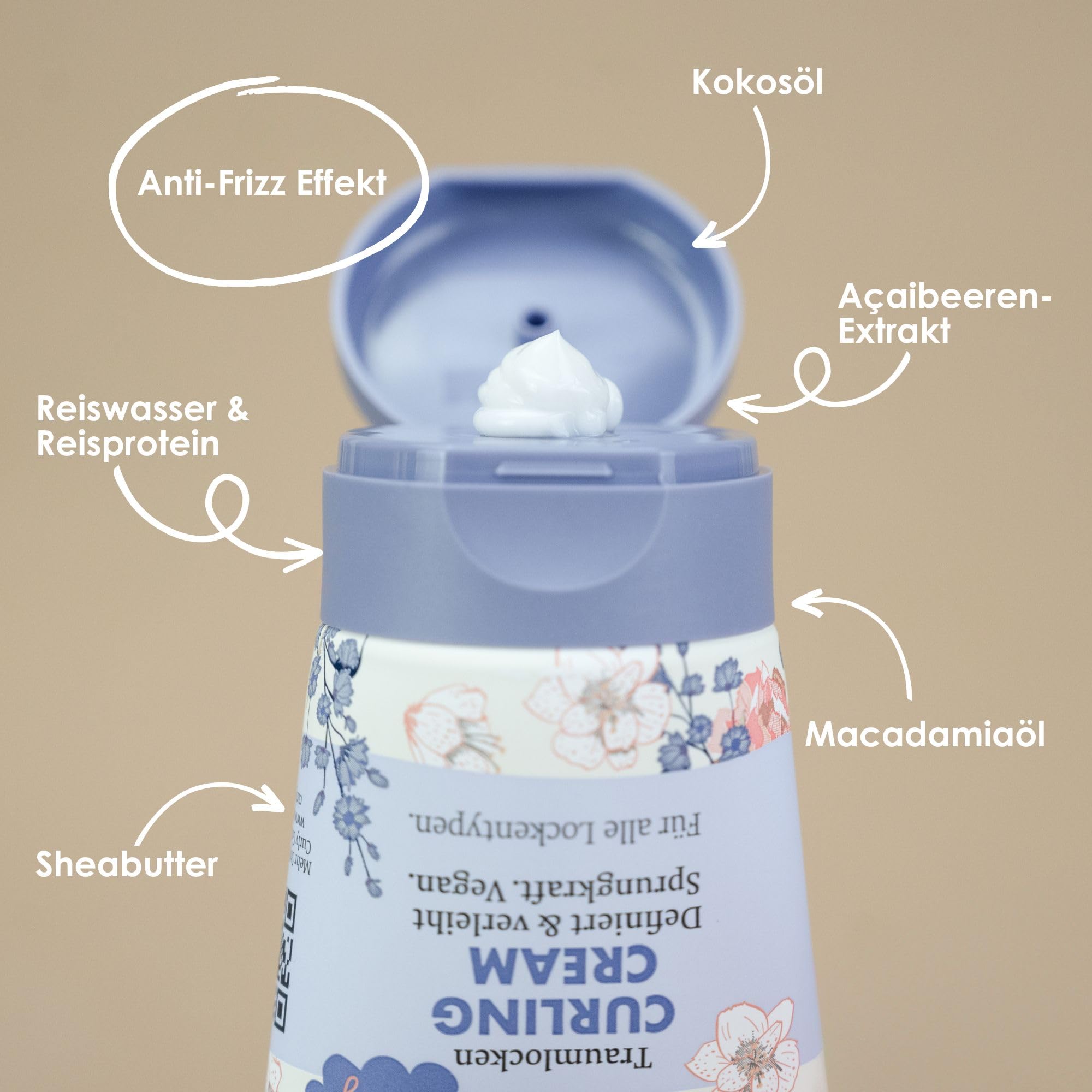 Jean & Len Traumlocks Curling Cream woda ryżowa i jagody acai, do wszystkich rodzajów loków, dla kręconych dziewcząt, definiuje i nadaje sprężystości, krem do loków, bez parabenów, silikonów i
