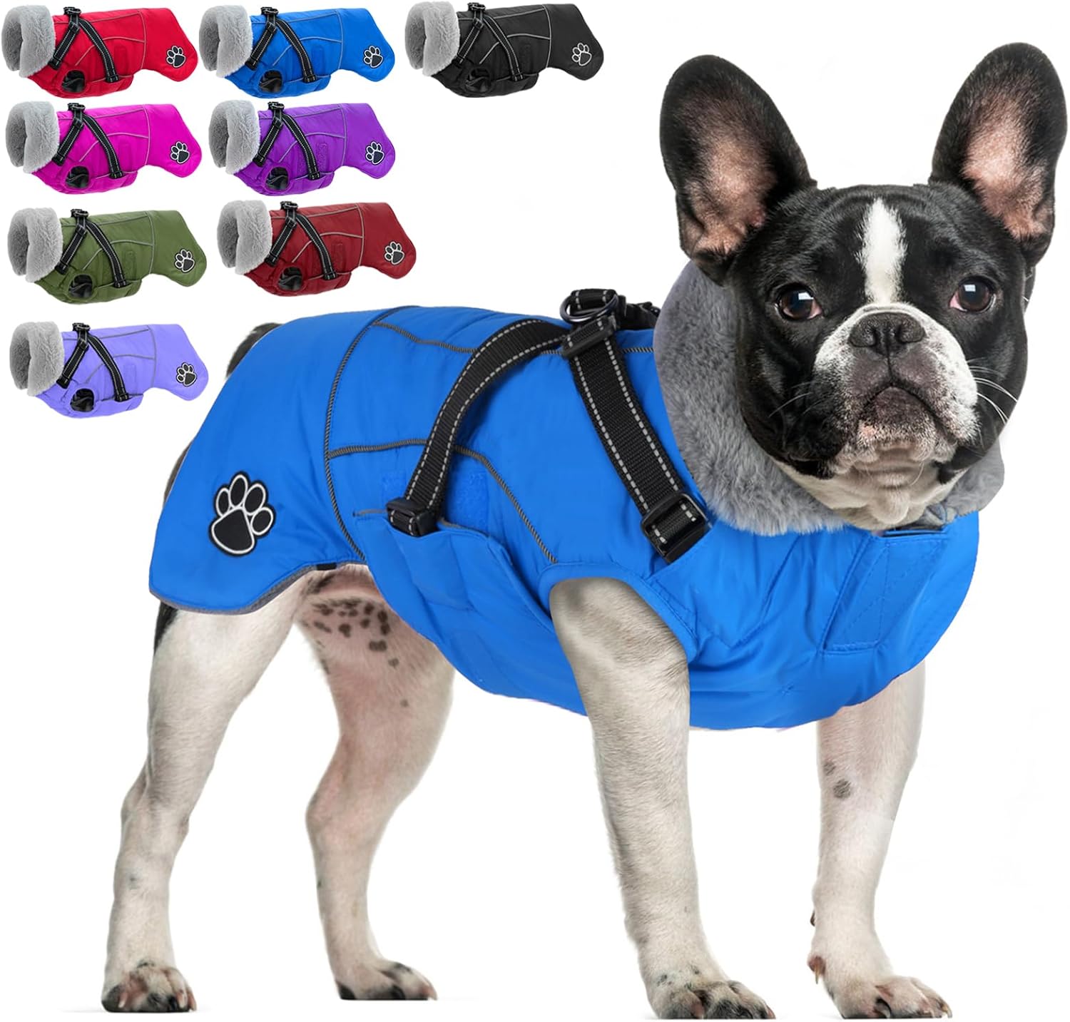 Doglay Dog Coat with Harness, Reflective Warm Dog Jacket Waterproof Puppy Winter Coat for Cold Weather, Adjustable Fleece Jacket for Small Medium Large Dogs