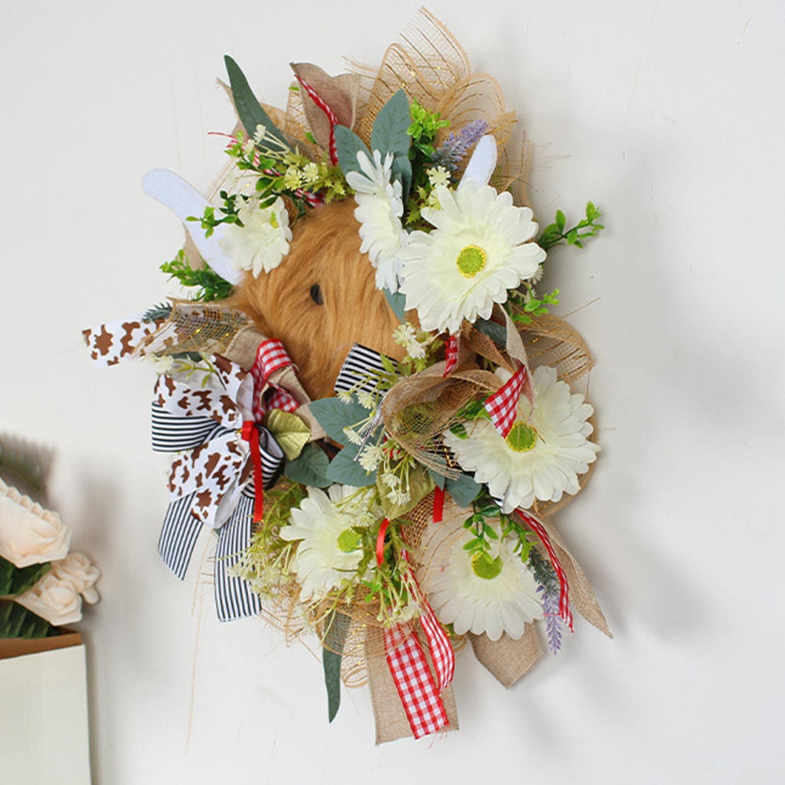 Ghirlanda di mucche da appendere alla porta d'ingresso o alla parete, fatta a mano, decorazione per casa e fattoria, a forma di cuore, per porta (marrone, taglia unica