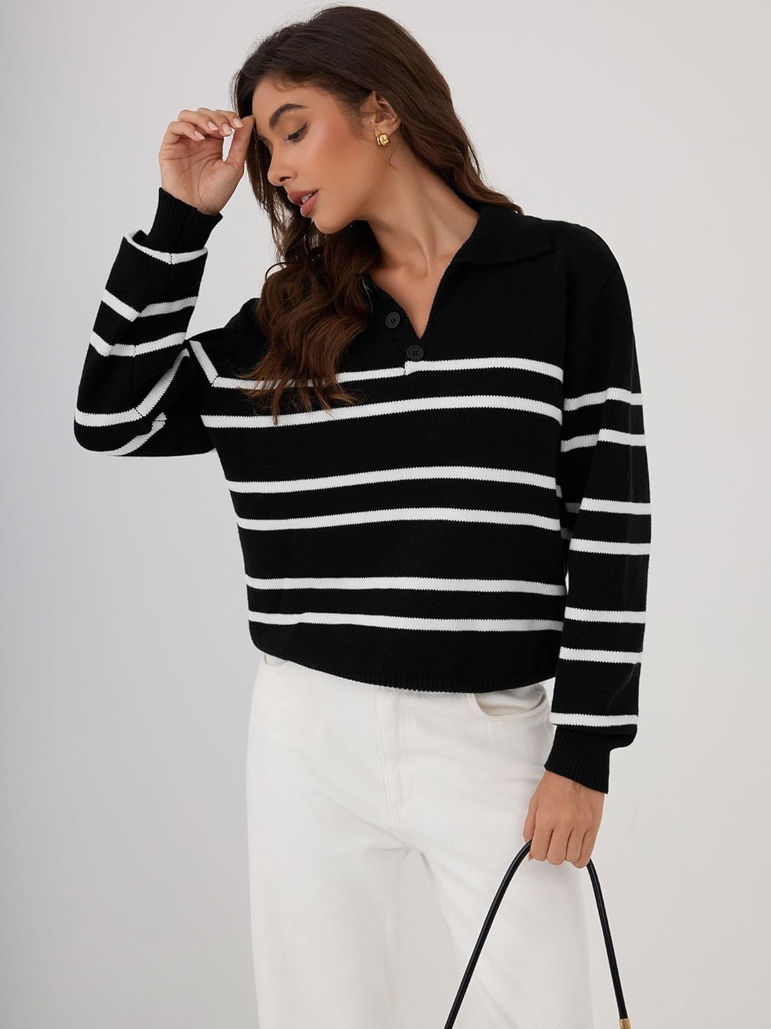 ZAFUL Women's Casual Striped Sweater 2025 Fall Outfits Trendy Color Block Pullover Winter Polo Sweaters - Image 2