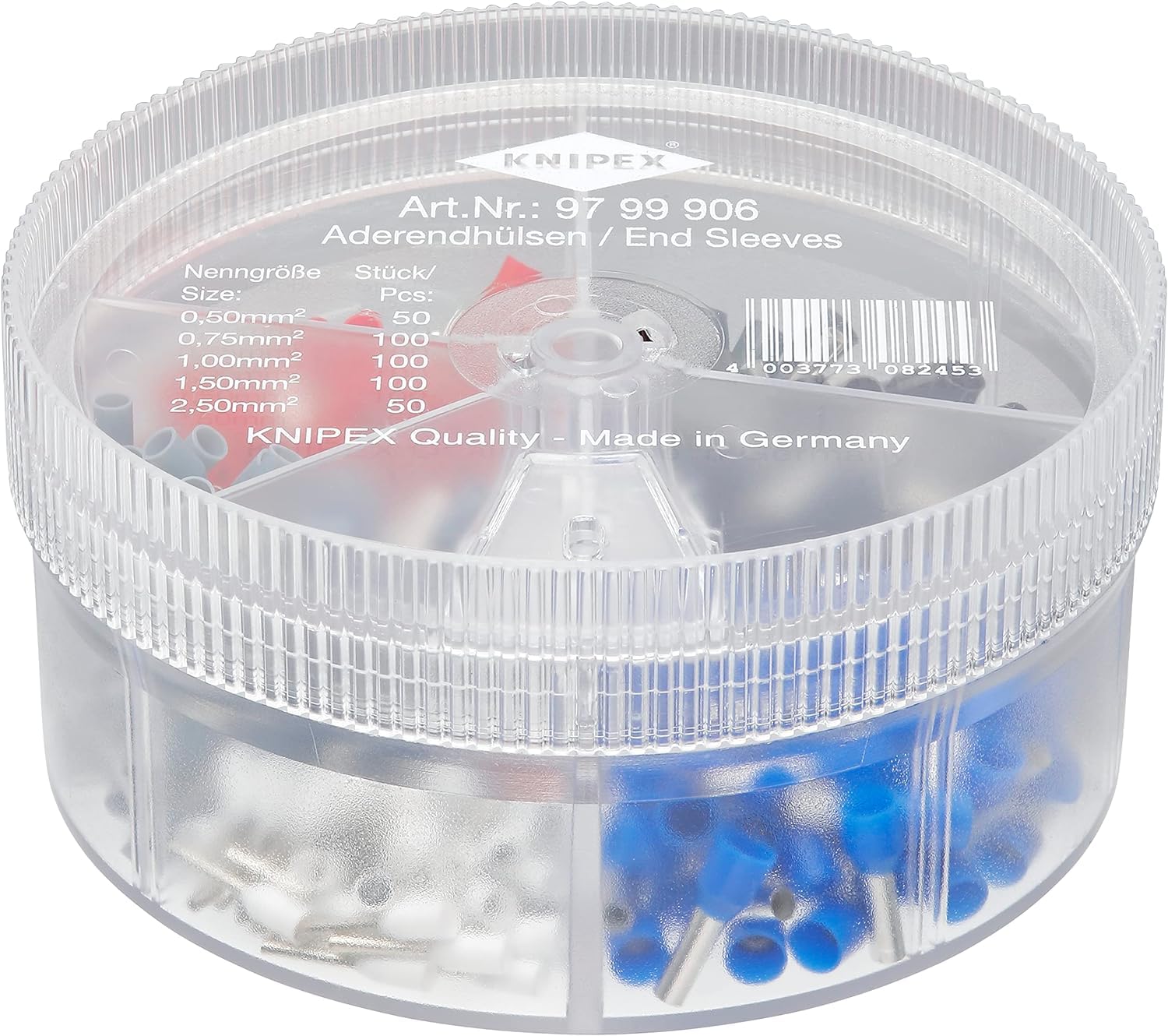 KNIPEX Assortment Boxes, with 450 Insulated Wire Ferrules, 0.5-2.5 mm², in Practical Dispenser Box, by DIN Colour Code, Wire Ferrules Kit, 97 99 906