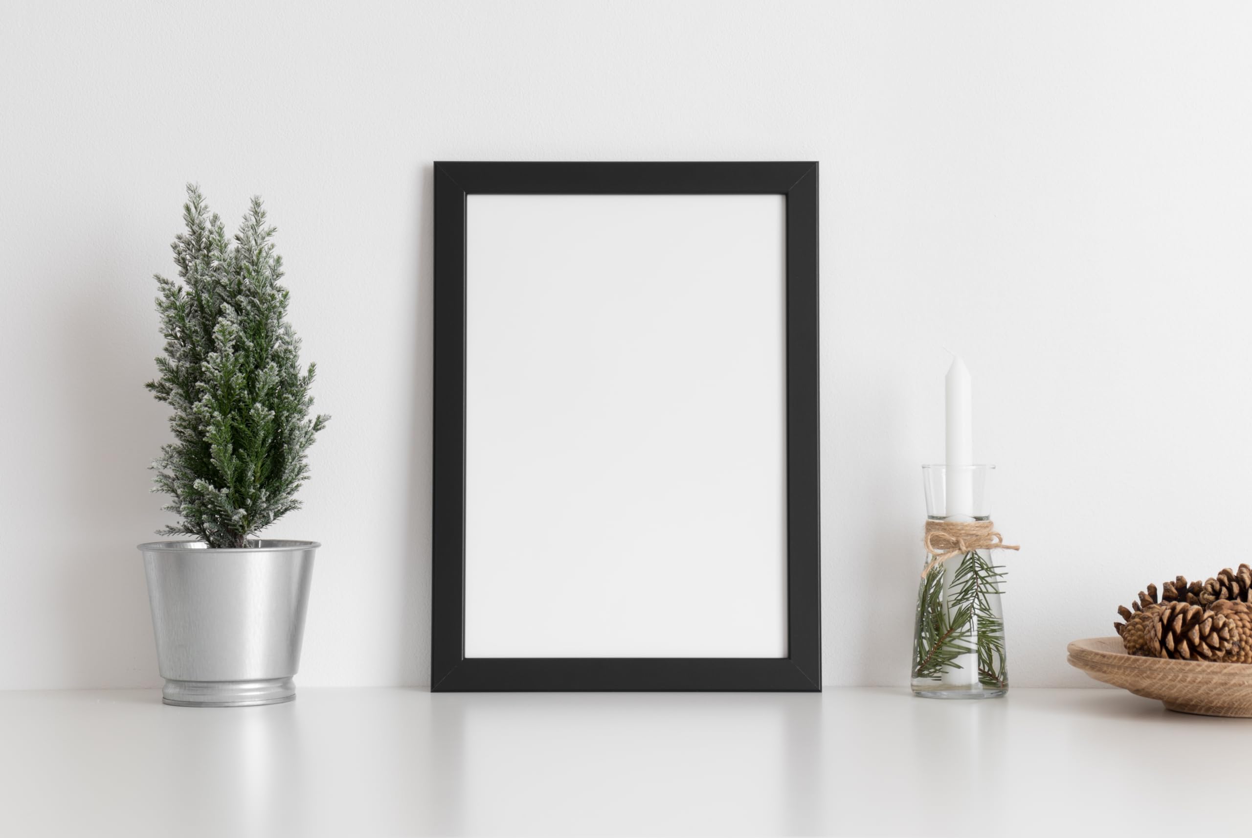 Thin Black A5 Frame Size (14.8 x 21cm), Flat Design Black A5 Picture Frame with Safe Perspex Front & Wall Hanging Hooks (A5