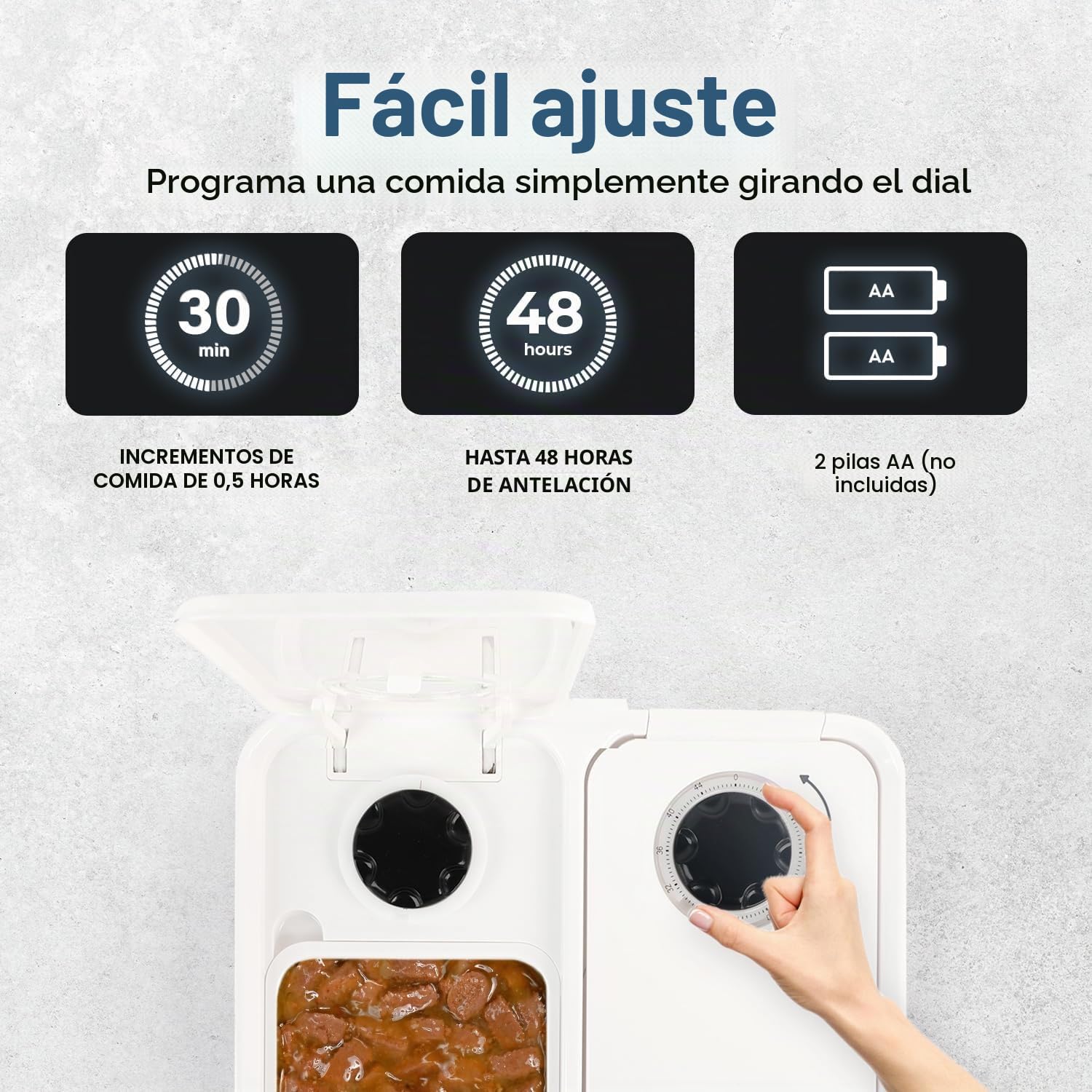 ALL FOR PAWS Comedero automático para gatos y perros de 2 comidas - Dispensador de alimentos secos y húmedos, temporizador de 48 horas, paquete de hielo incluido, apto para lavavajillas, blanco
