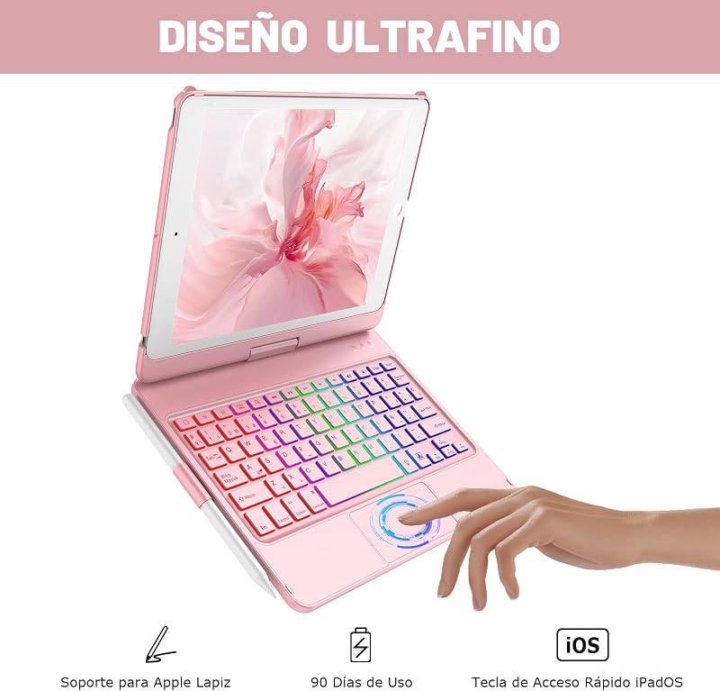 CC Store iPad 10.2 Billentyűzet - 360° Forgatható, Háttérvilágítású, Érintőpados Védőtok iPad 9/8/7 Generációhoz, Arany