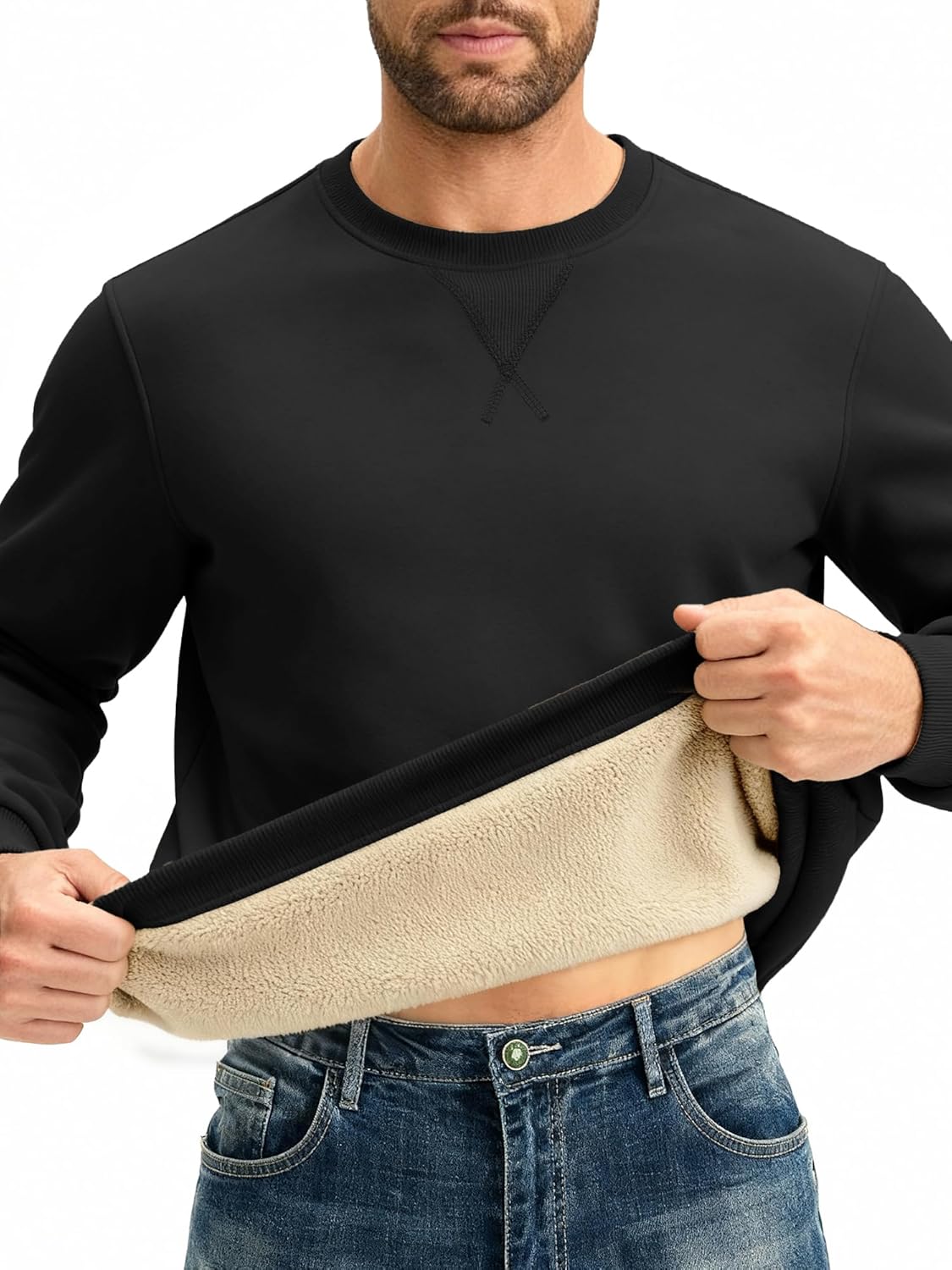 PLEPAN Men's Fleece Lined Crewneck Sweatshirts Fleece Cotton Pullover Casual Basic Thermal Sweater Winter - Image 2