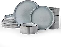 Vista 57 de famiware Juego de vajilla con estrellas, juego de platos y cuencos para 4, 12 piezas de vajilla acanalada - Resistente a las astillas y a