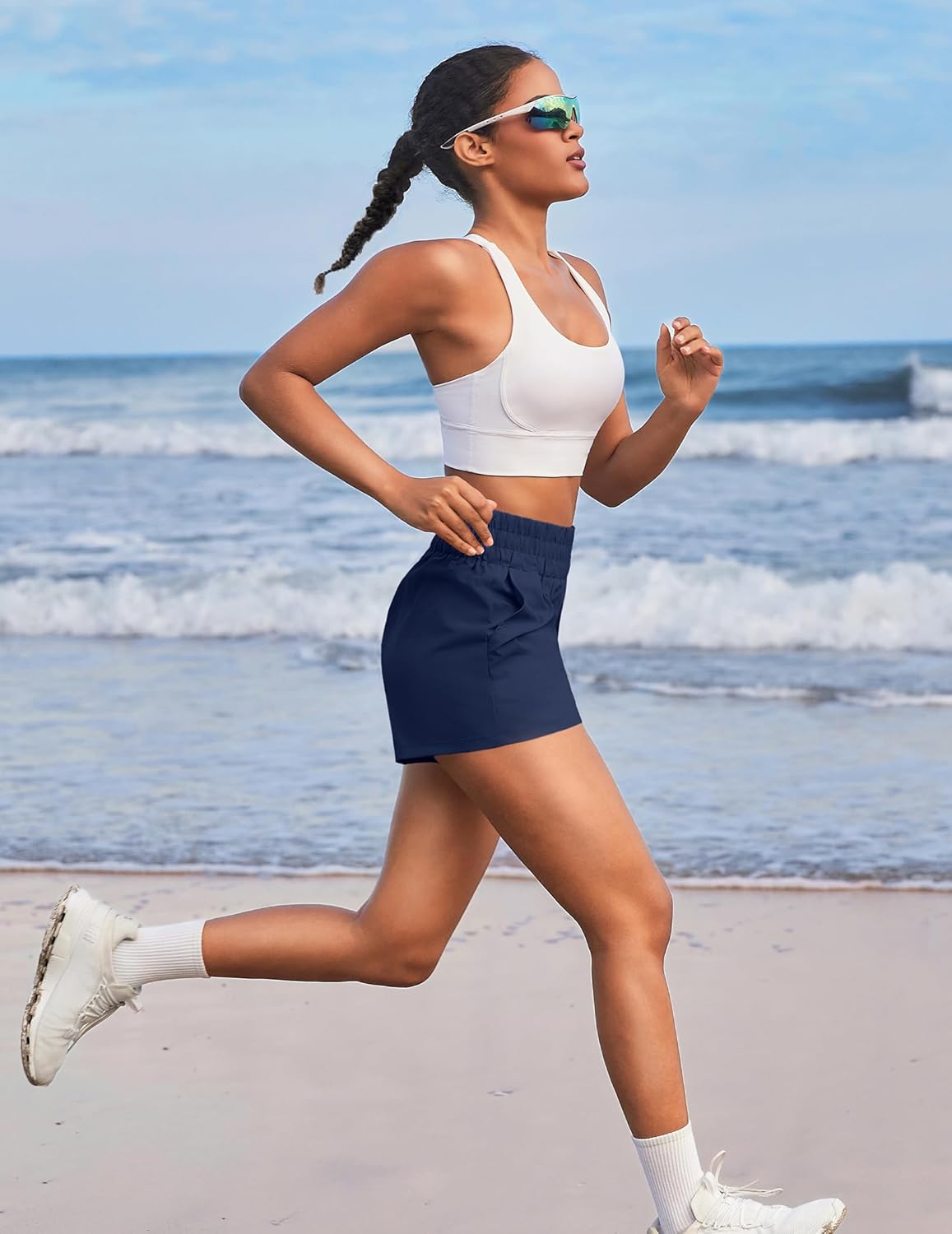 PINSPARK Womens High Waisted Running Shorts, Lightweight Breathable Quick Dry Stretch Linerless Athletic Shorts with Pockets - Image 6