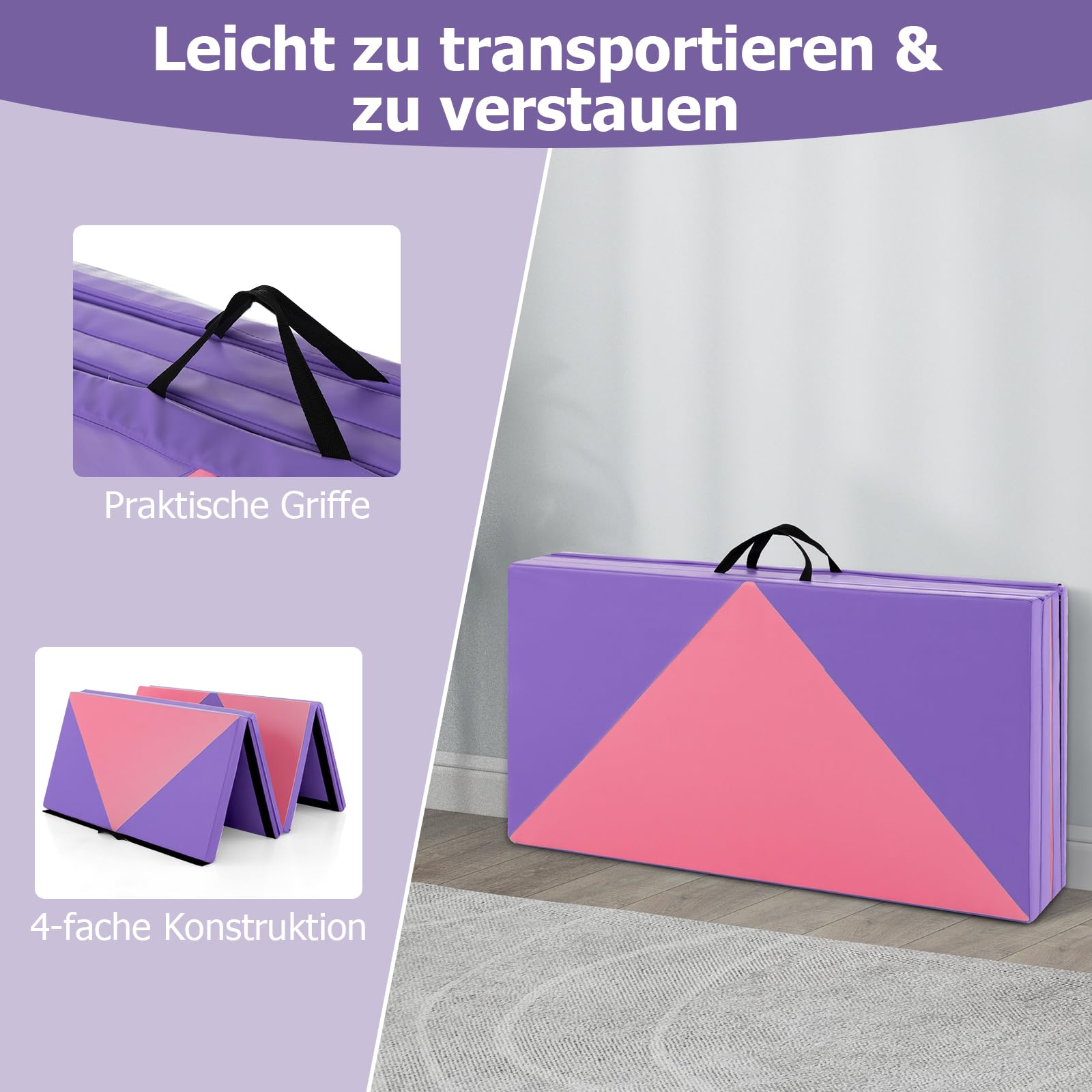 COSTWAY Weichbodenmatte klappbar,240 x 120/300 x 120cm Gymnastikmatte tragbar, Yogamatte Turnmatte Klappmatte Fitnessmatte