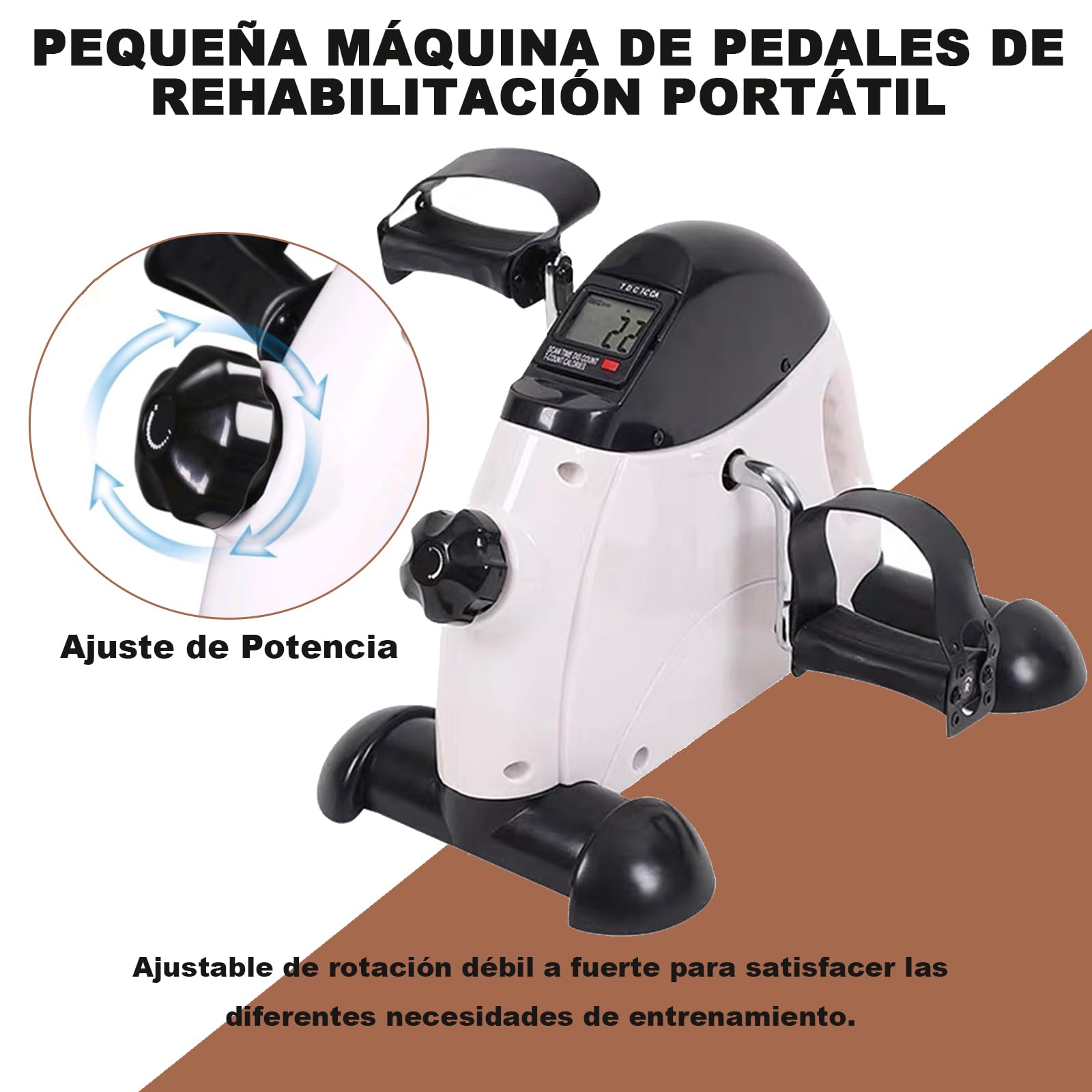 Pedales Estaticos Personas Mayores,Mini Bicicleta Estática con Pantalla LCD,Bicicleta de Ejercicio para Brazos y Piernas,Color Blanco y Negro