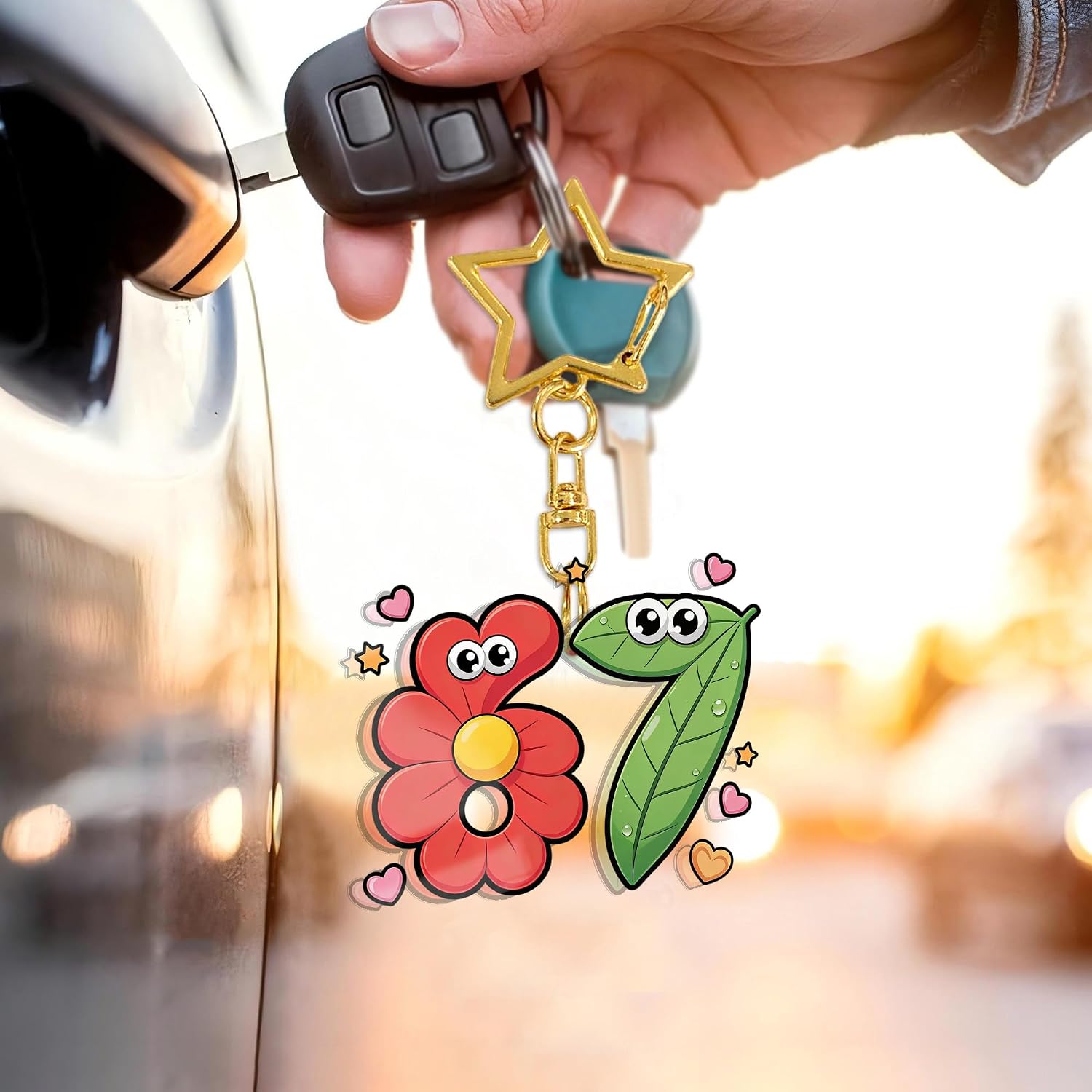 Reofrey 67 Ornament Keychain - 6 7 Meme Valentine's Day Gift Acrylic Six Seven Ornaments Key chains with Metal Ring