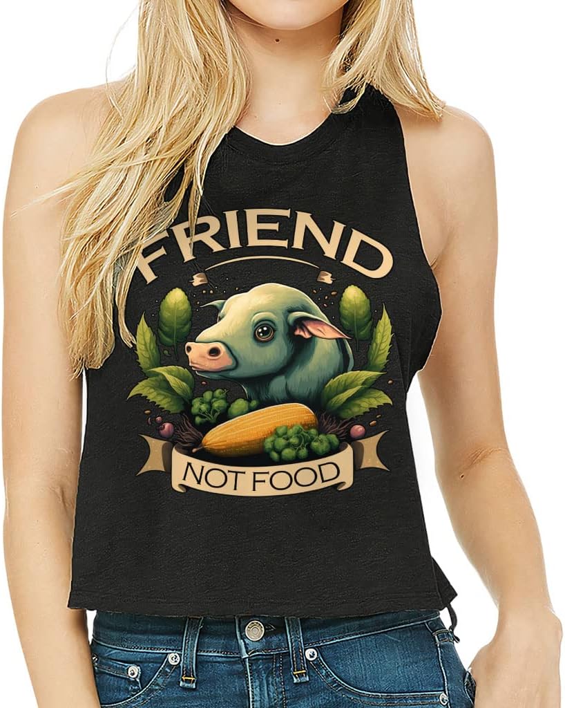Friend Not Food Racerback Cropped Tank - Cartoon Women's Tank - Cute Tank Top