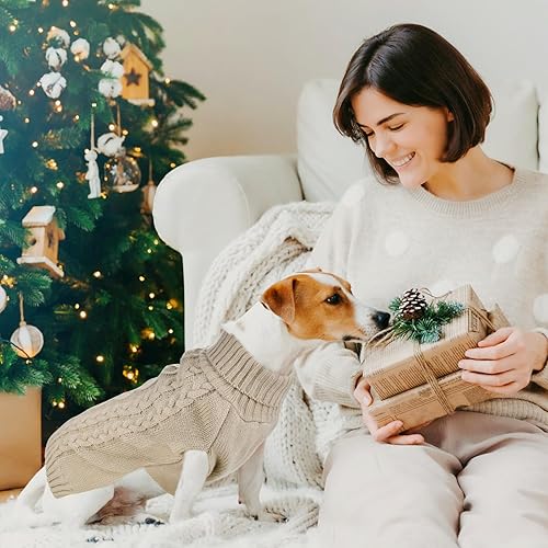 Miniatura 2 de LyssKMK Suéter clásico de punto trenzado para perro, cuello alto, para clima frío, abrigo grueso y cálido, trajes de sudadera para perros pequeños,