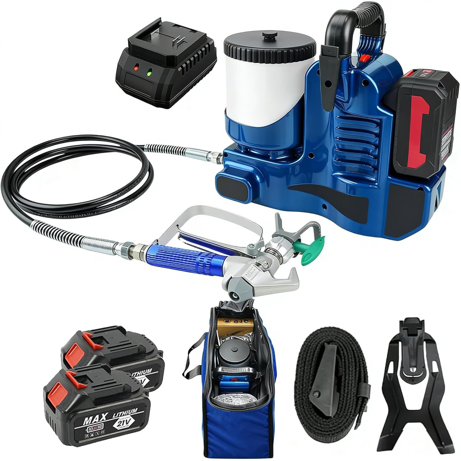 JIANGYUXINLI Portable Airless Paint Sprayer, 650W Cordless Paint Sprayer with 2 Batteries, 514 Nozzle, 1.2L Hopper, 15MPa 6-Speed High-Pressure Electric Paints Spray Gun for Wall, Ceiling, Fence