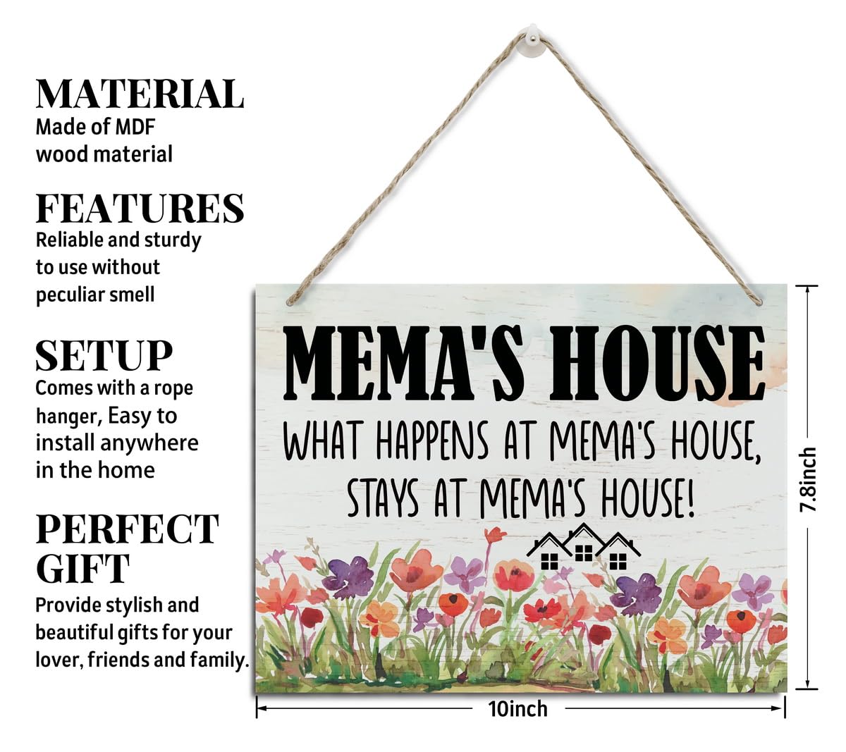 Rustic Sign, Mother's Day Gift, Grandma's Gift, Mom's Gift, Hanging Printed Wood Wall Art Sign Decor, Mema's House What Happens At Mema's House, Stays At Mema's House, Sign Gift for Grandma