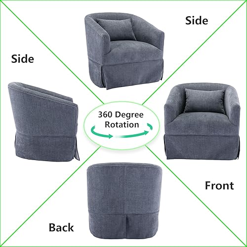Miniatura 6 de ODUWA Sillón giratorio de 360 grados, tapizado, con falda, moderno y cómodo sillón redondo con base de metal y 1 almohada para sala de estar,