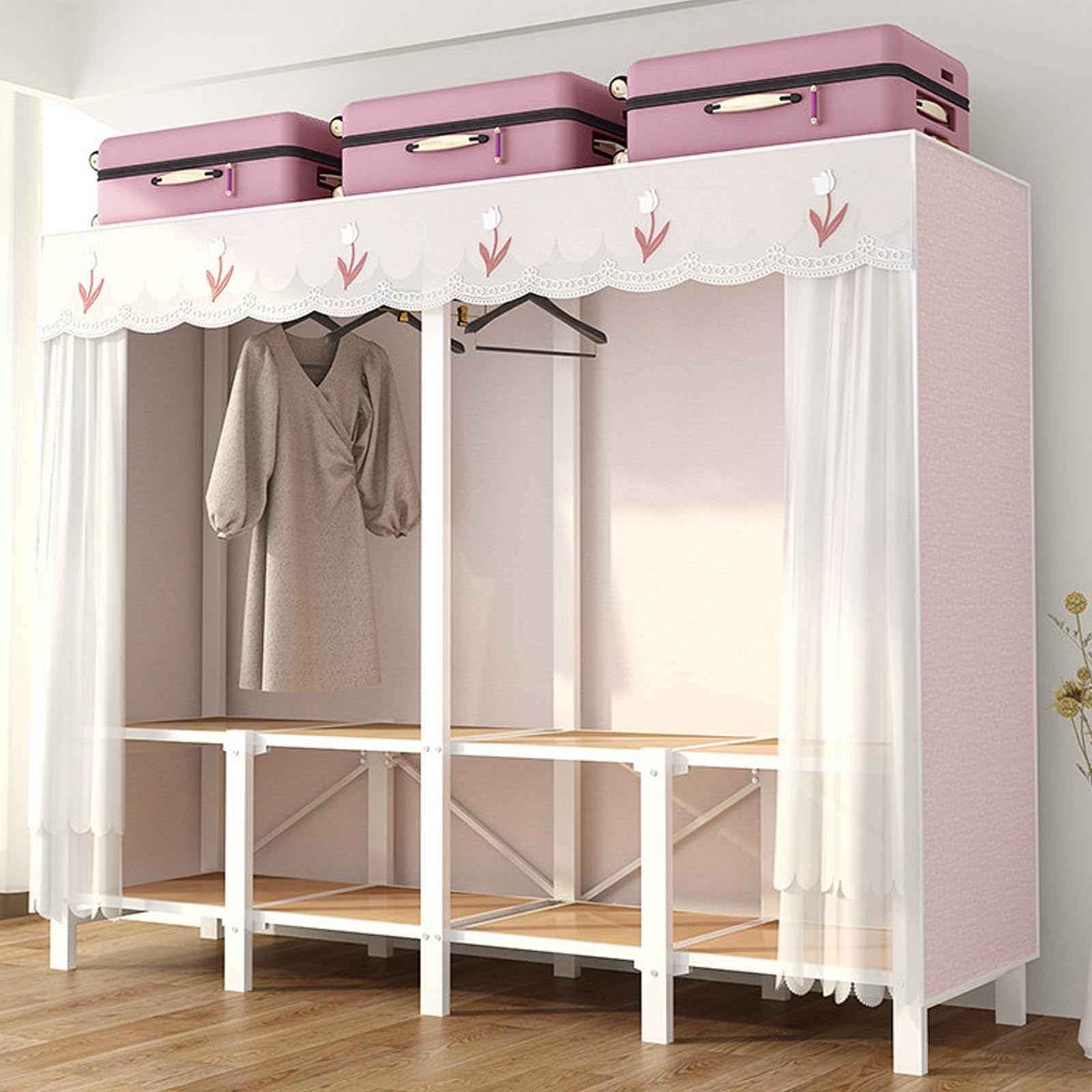 Tragbarer Stoff Kleiderschrank, Faltschrank mit Abdeckung, 500 kg Tragfähigkeit, Stoffschrank mit Regalen, für Modulare Kleiderschranksysteme(130cm/51in)