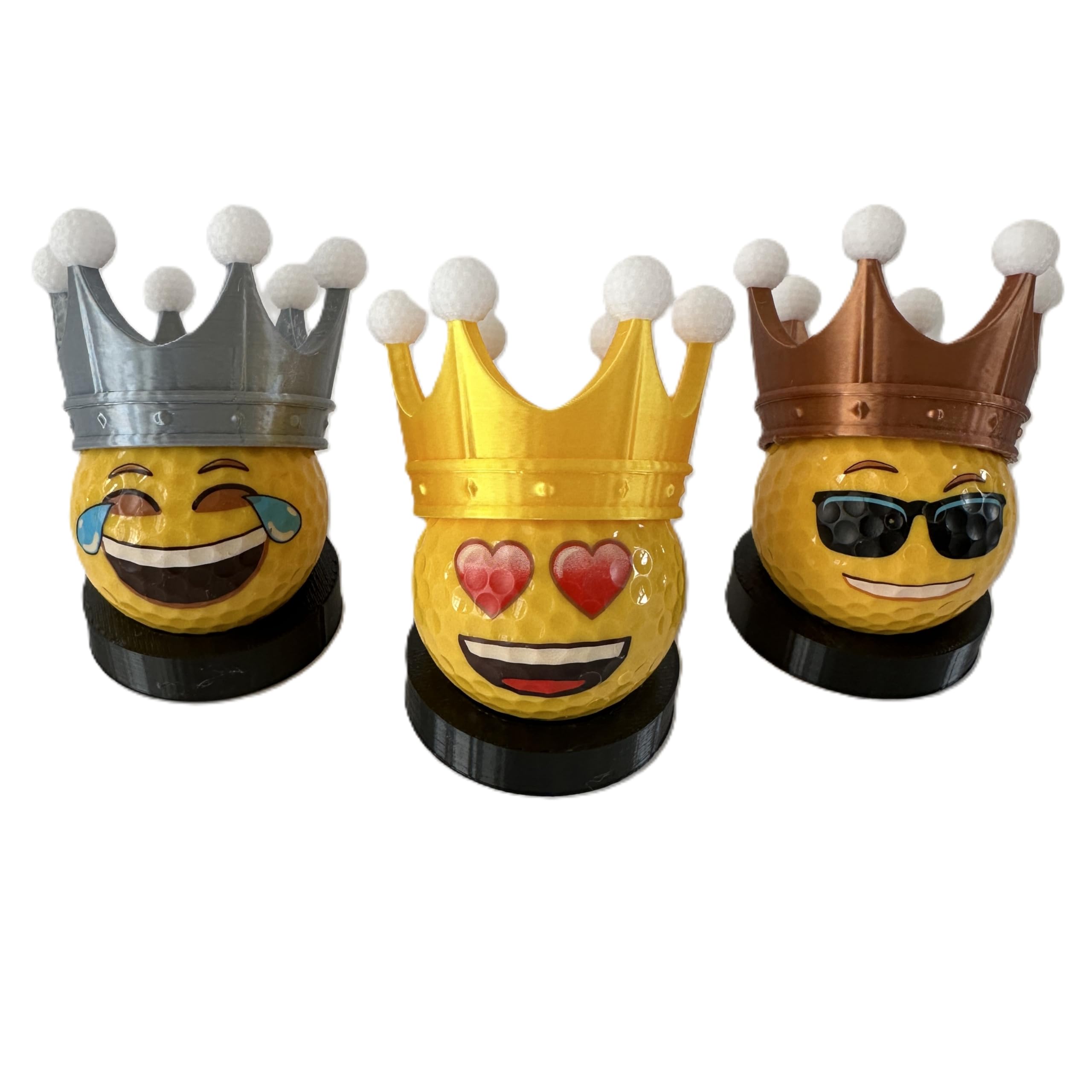 Set of 3 Golf Crowns – Gold, Silver & Bronze Mini Trophy Crowns with Golf Ball Toppers – Funny Golf Tournament Prizes & Golf Trophy Awards for Players