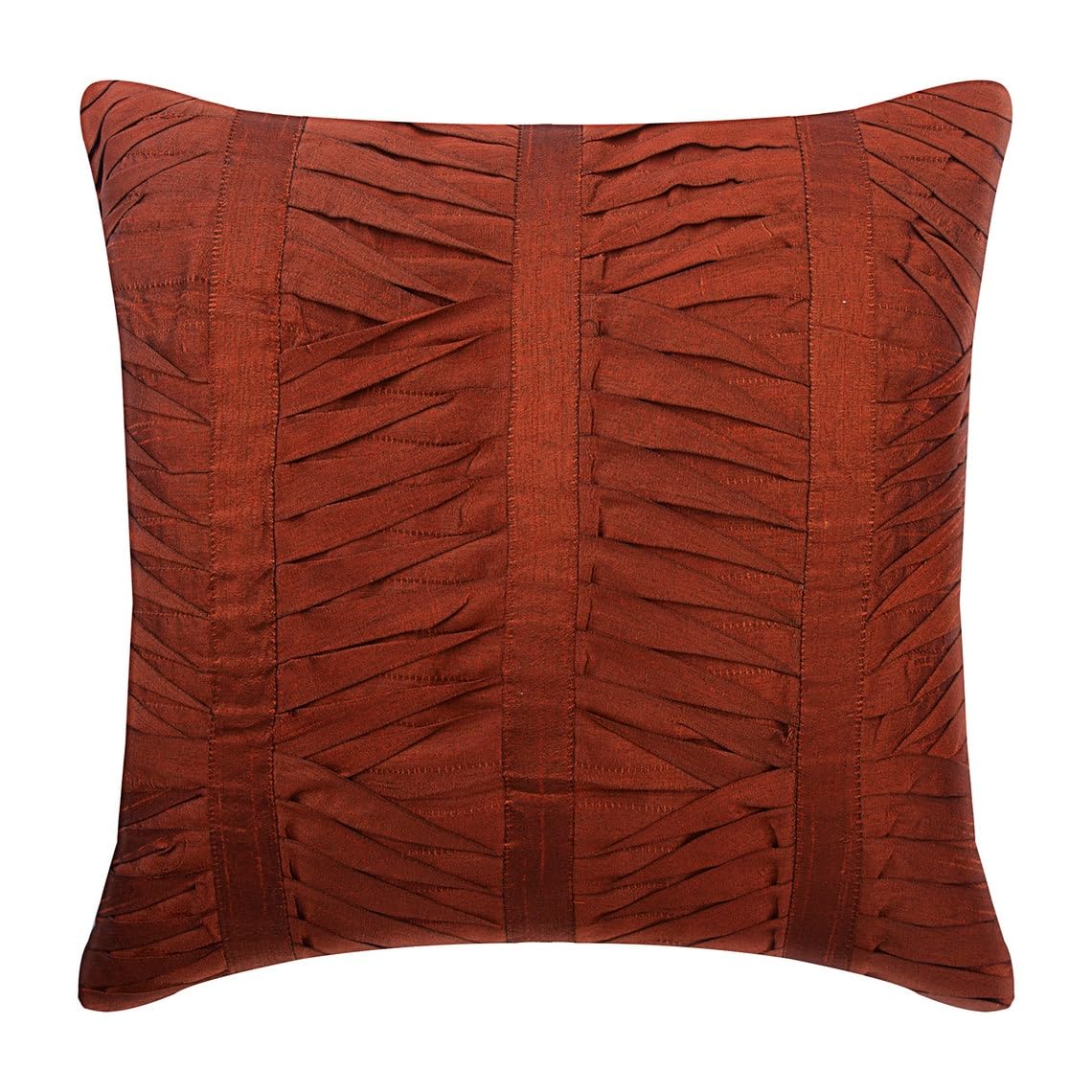 The HomeCentric Pack of 2, 55x55 cm (22x22 inch) Cushion Covers, Rust Cushions Cover Textured Pintucks Cushions Cover Art Silk Square Throw Cushion Covers Modern, Stripe Pillow Cover - Rusty โ image 1
