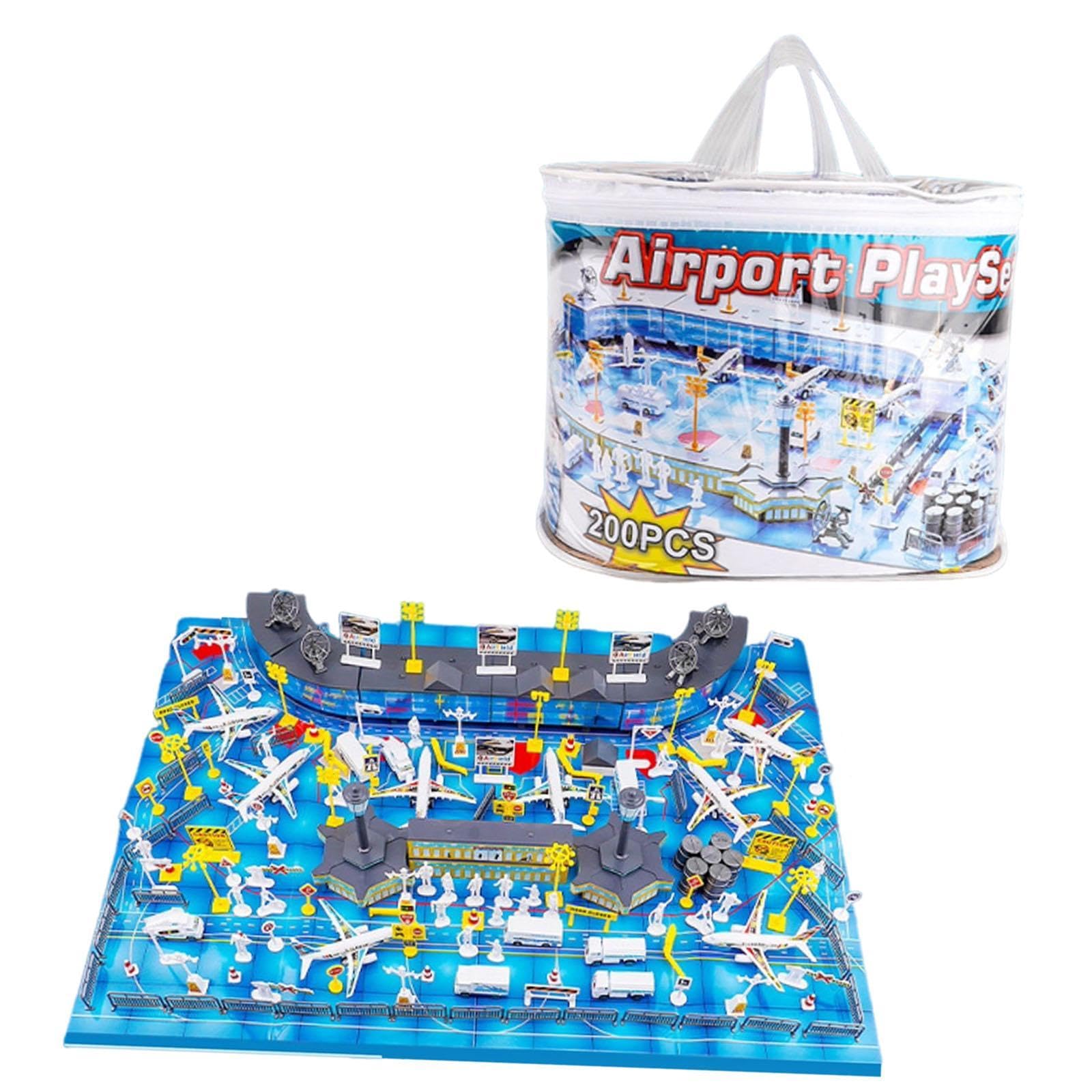 F Fityle Giocattoli per Bambini con Terminal aeroportuale, modellini di aeromobili, Set di Simulazione di scenari aeroportuali di Lusso, compagnie aeree finte, 200 Pezzi