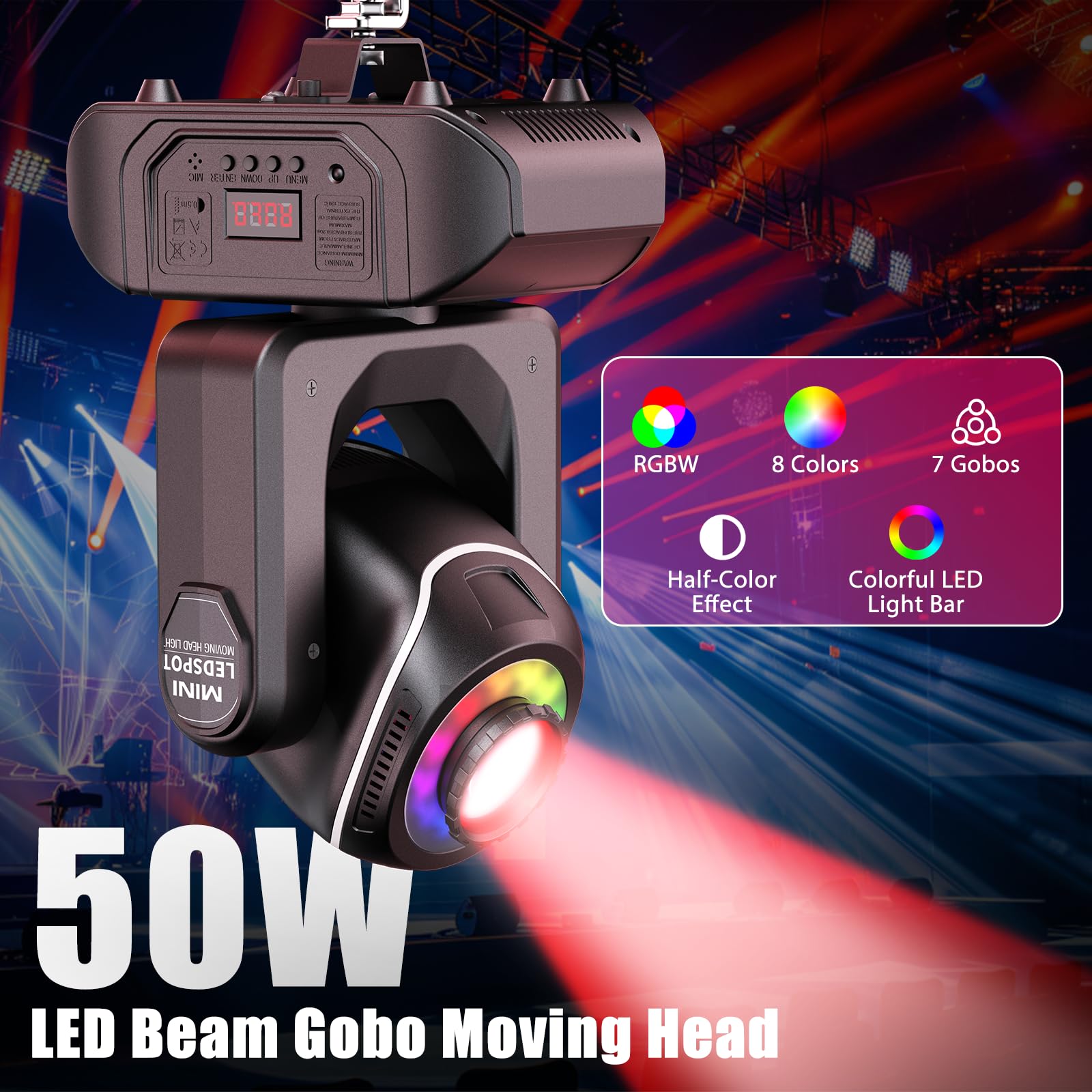 50W Teste Mobile LED Luci da Palco, RGBW Luci Discoteca con Telecomando DMX512 10/12CH Luci da Palcoscenico per Spettacoli Discoteche Bar Feste