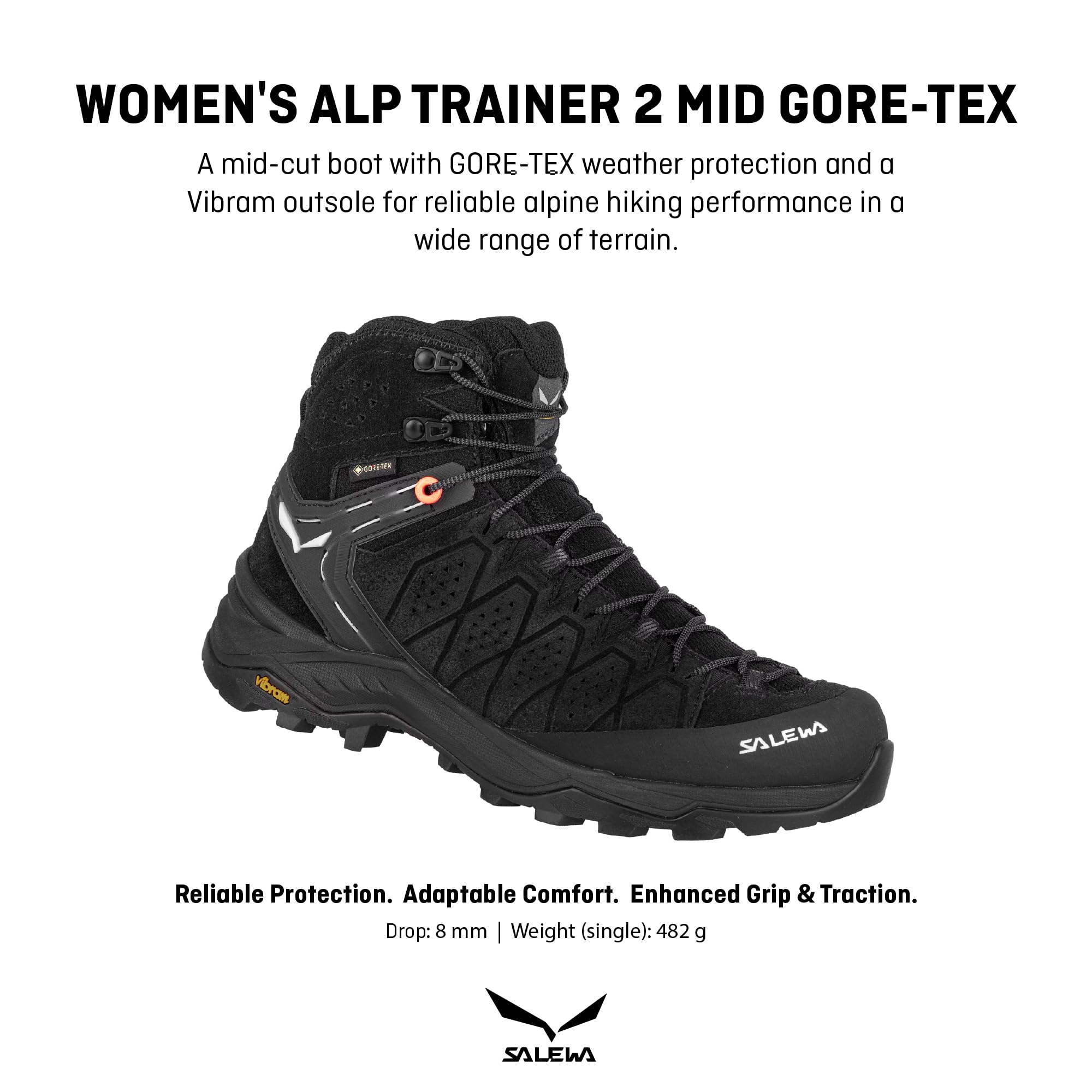 SALEWA WS Alp Trainer 2 MID GTX da donna, taglia UK 5,5, nero/nero, Nero, 38 EU