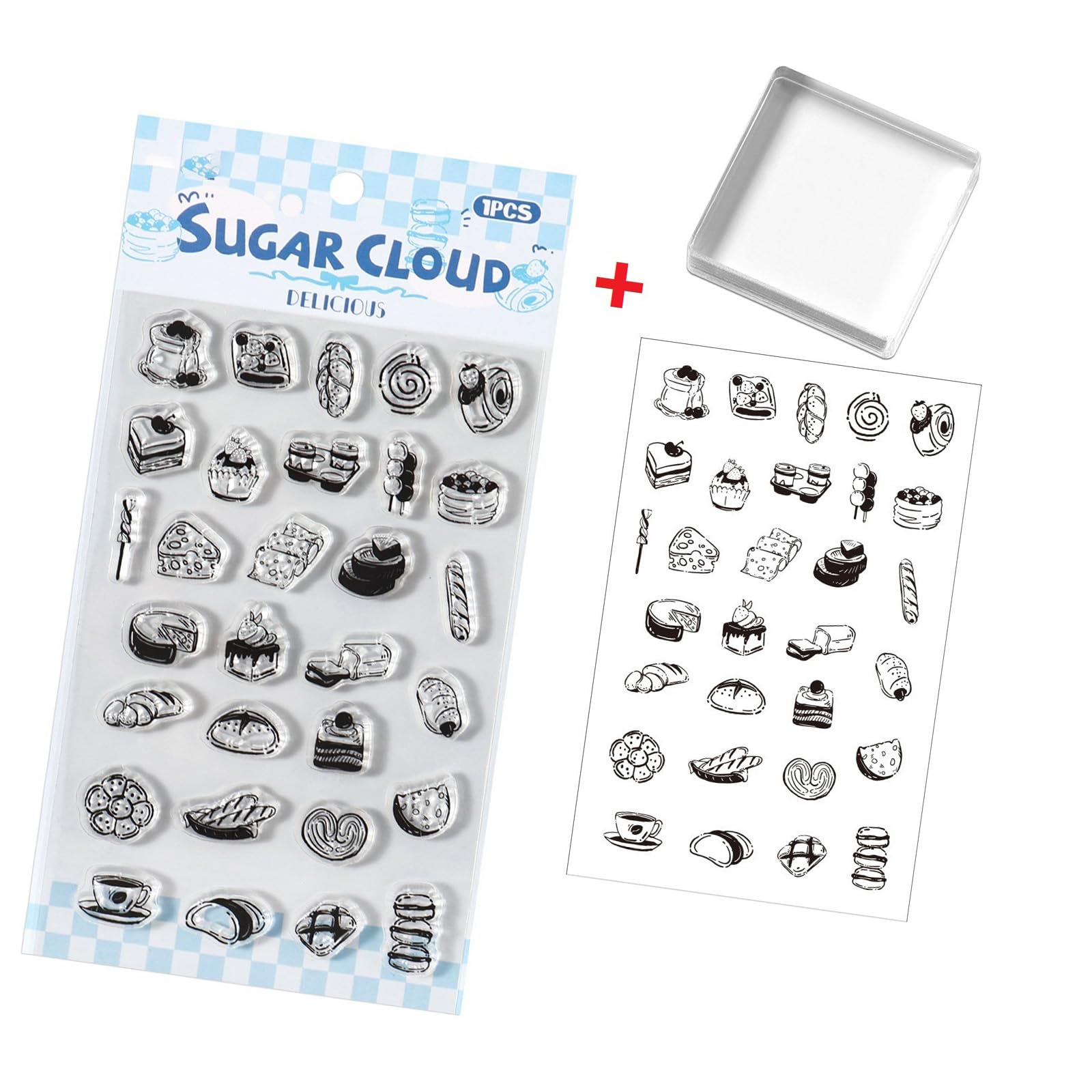 Artistic Pattern Clear Silicone Stamper Set with Acrylic Handle for Notebook Journal Diary Scrapbooking Embellishment Clear Elastomer Postage