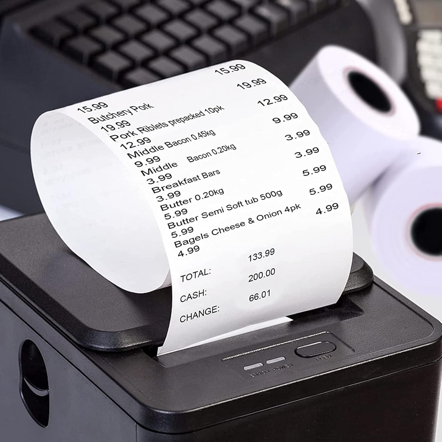 32 rollos de papel térmico de 3 1/8 x 230 pies, papel para caja registradora de recibos de 80 mm, compatible con impresora de terminal cuadrada POS de tarjetas de crédito, compatible con Star