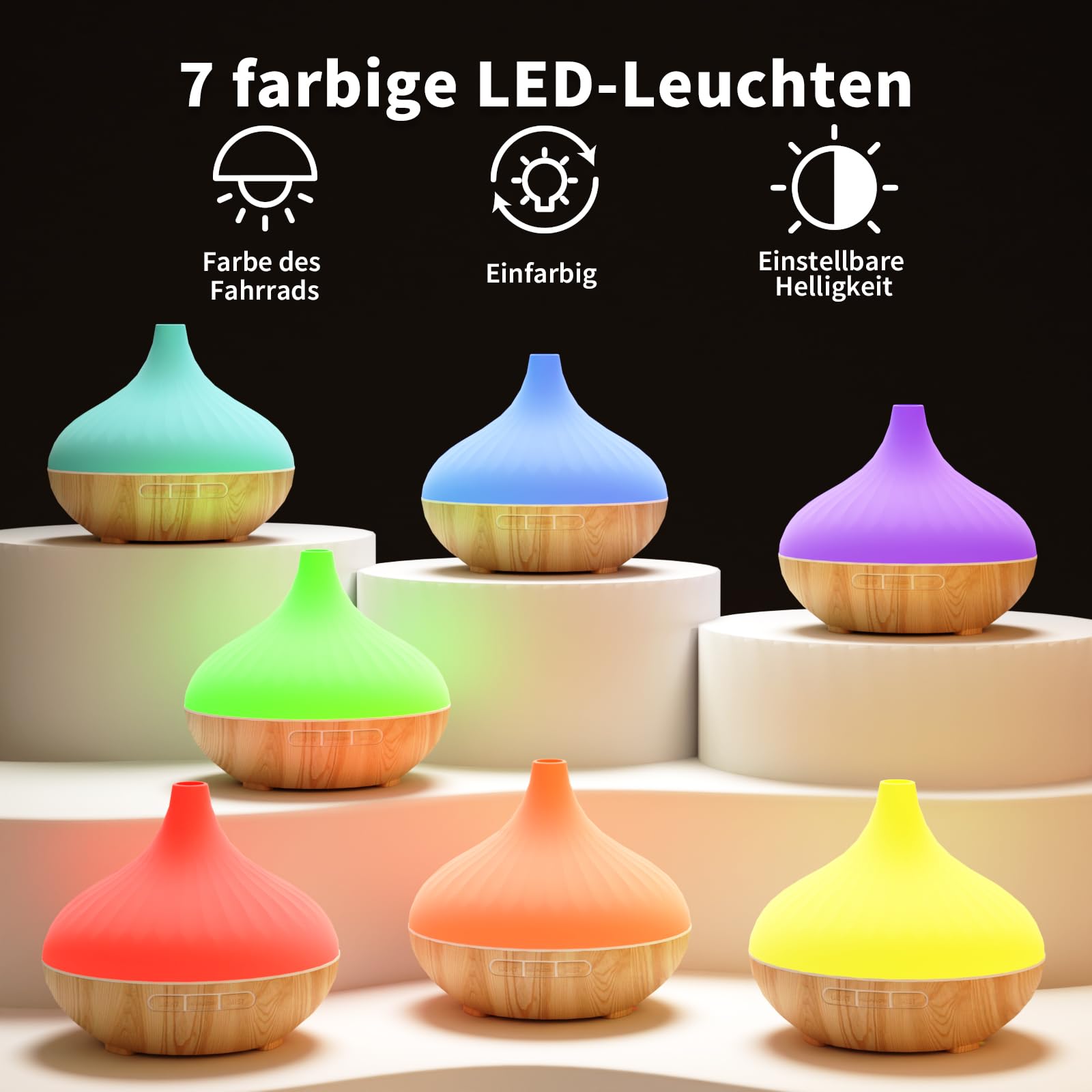 Aroma Diffuser für Duftöle 500ML,mit Fernbedienung und Flower Ätherische Öle Set 6x10 ML,4 Timer-Einstellung,7 Arten LED Lichtfarben