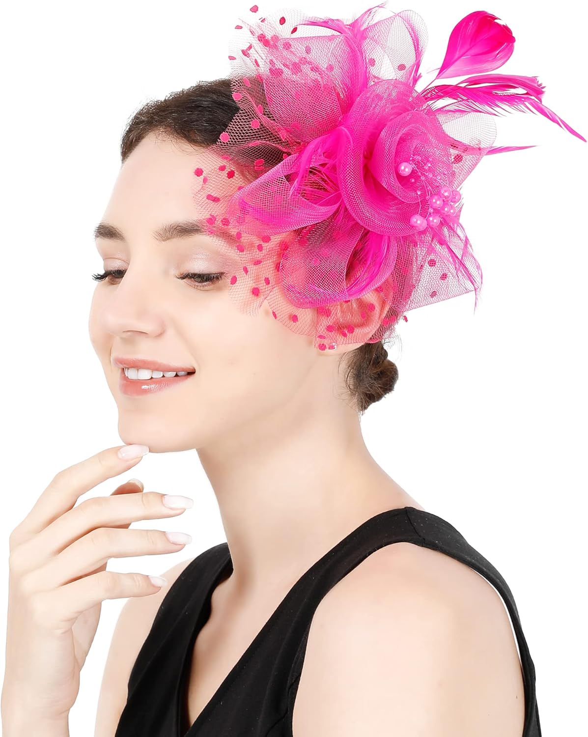 Fascinators Hat Flower Cocktail Lace Mesh Feathers Headband Clip for Women Tea Party Wedding Vintage Derby Hats - Image 3