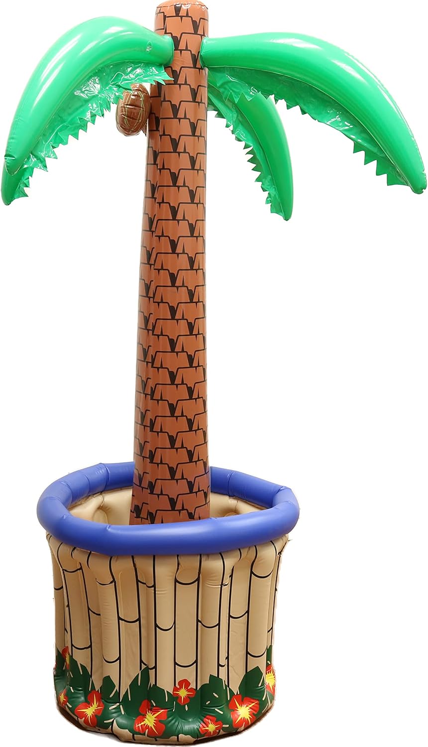 GIFTEXPRESS 72" Inflatable Palm Tree Cooler, Tropical Hawaiian Theme Party Décor, Perfect for Pool Party Summer BBQ Party and Luau Party, 6 Feet Inflatable Bar Cooler for Tropical Party Decorations